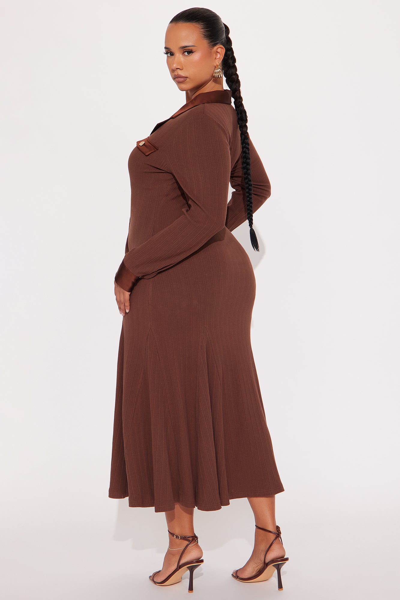Marisol Ribbed Midi Dress - Brown