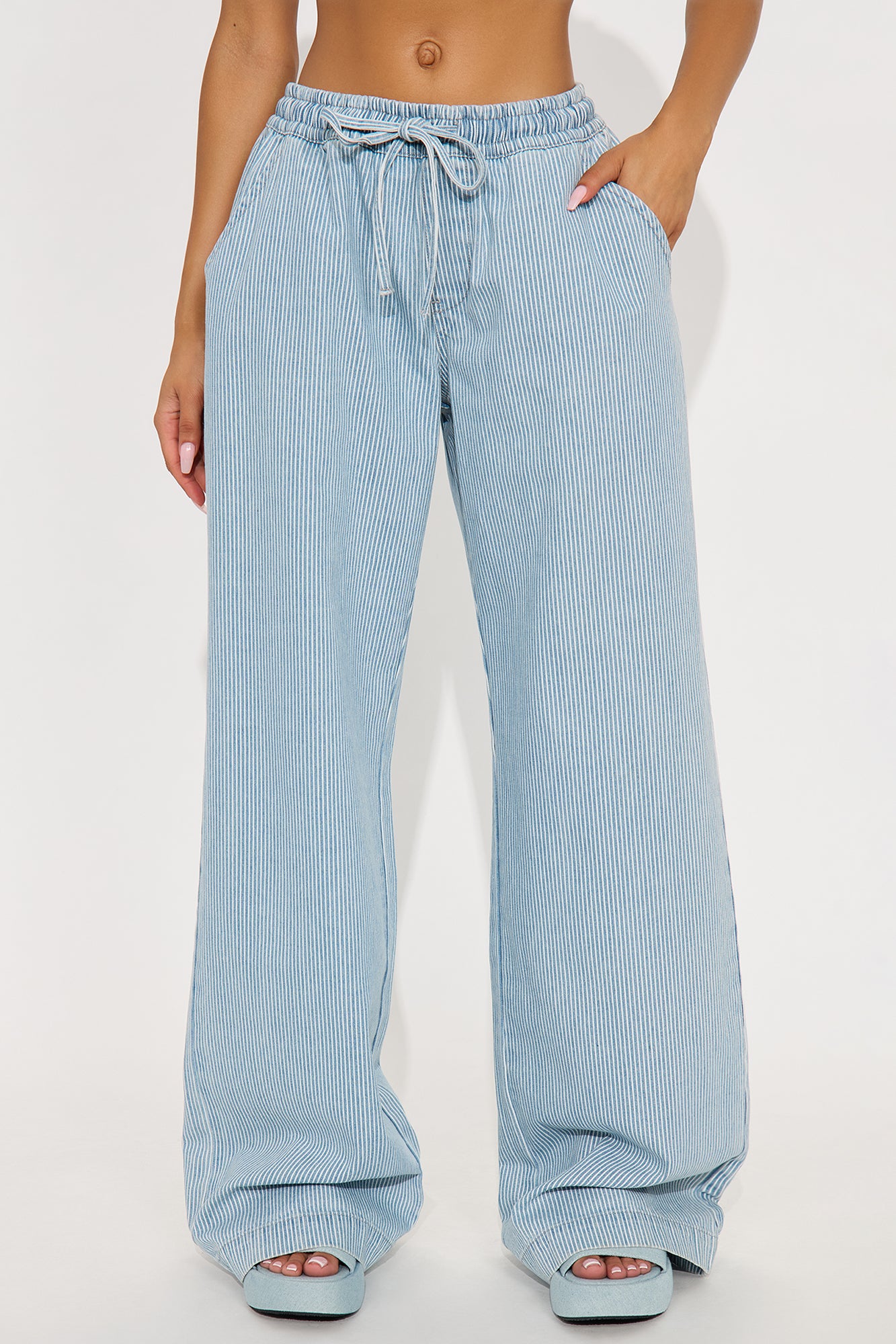 Tall Seawalk Striped Pull On Wide Leg Jeans - Light Blue