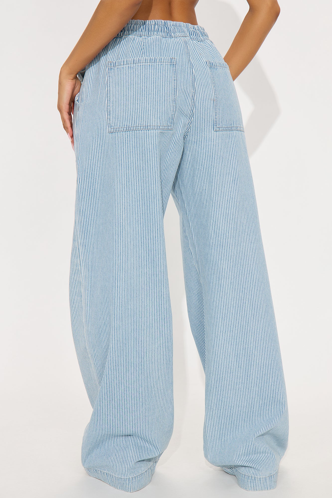 Tall Seawalk Striped Pull On Wide Leg Jeans - Light Blue