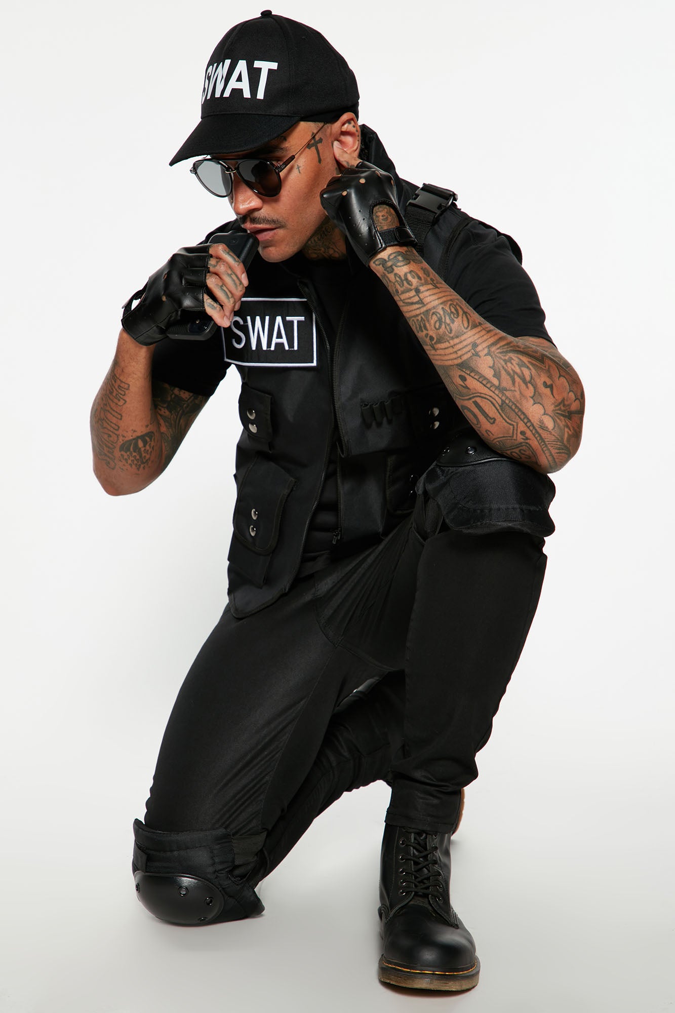 Swat Boss 4 Piece Costume Set - Black
