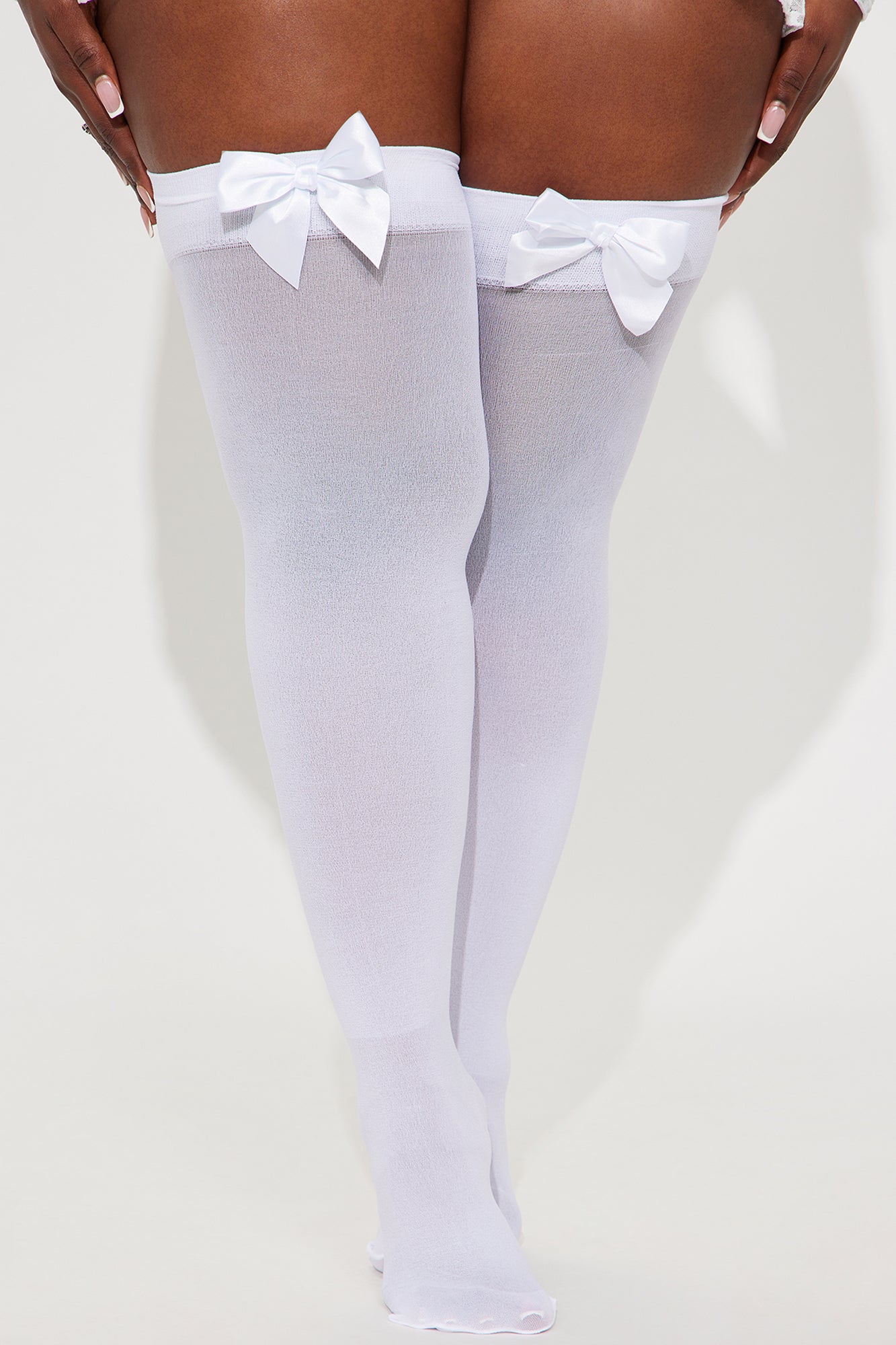 Sweet Desires Sheer Bow Thigh Highs - White