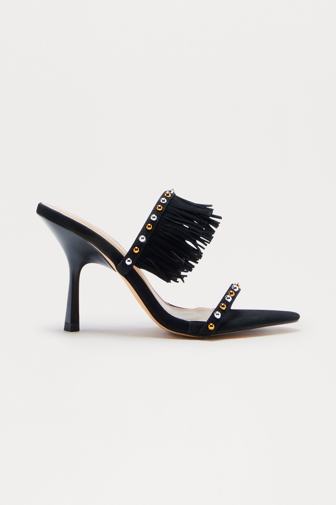 Bradley Studded Fringe Heels - Black