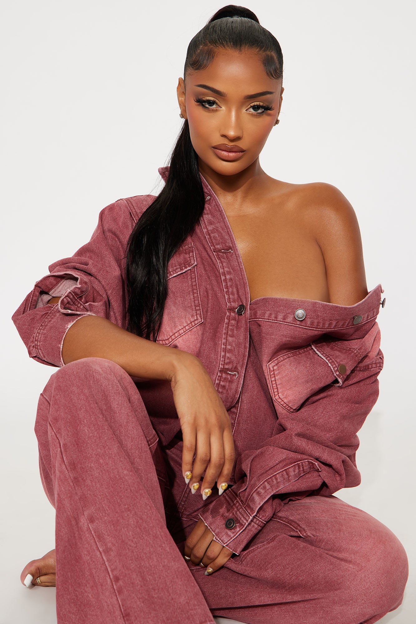 Slow Fade Denim Shacket - Burgundy