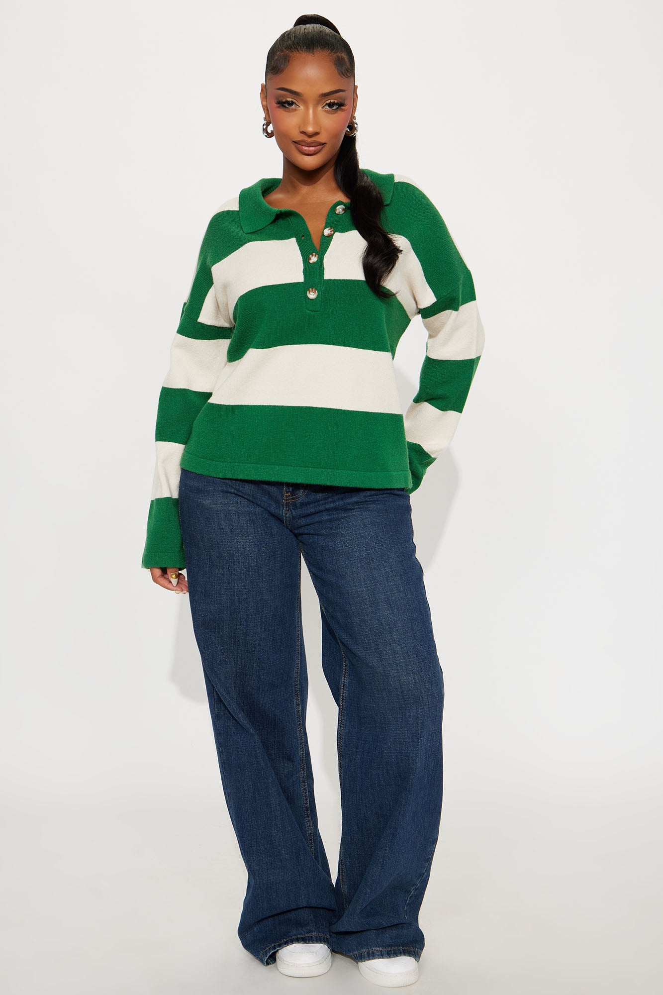 Go Getter Striped Polo Sweater - Green/combo