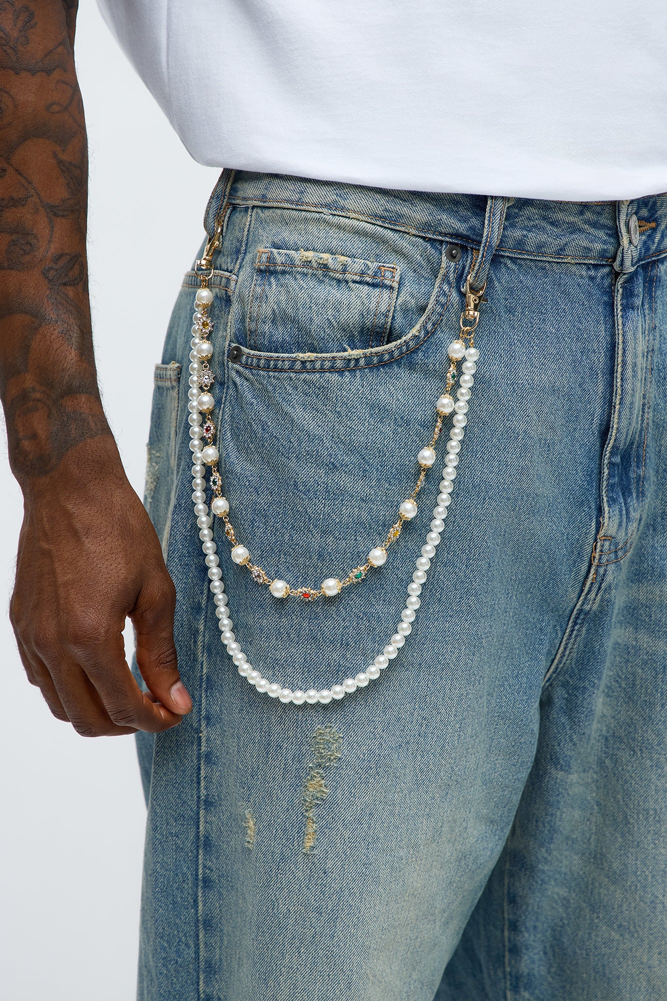 Royal Treatment Layered Pant Chain - White/Gold