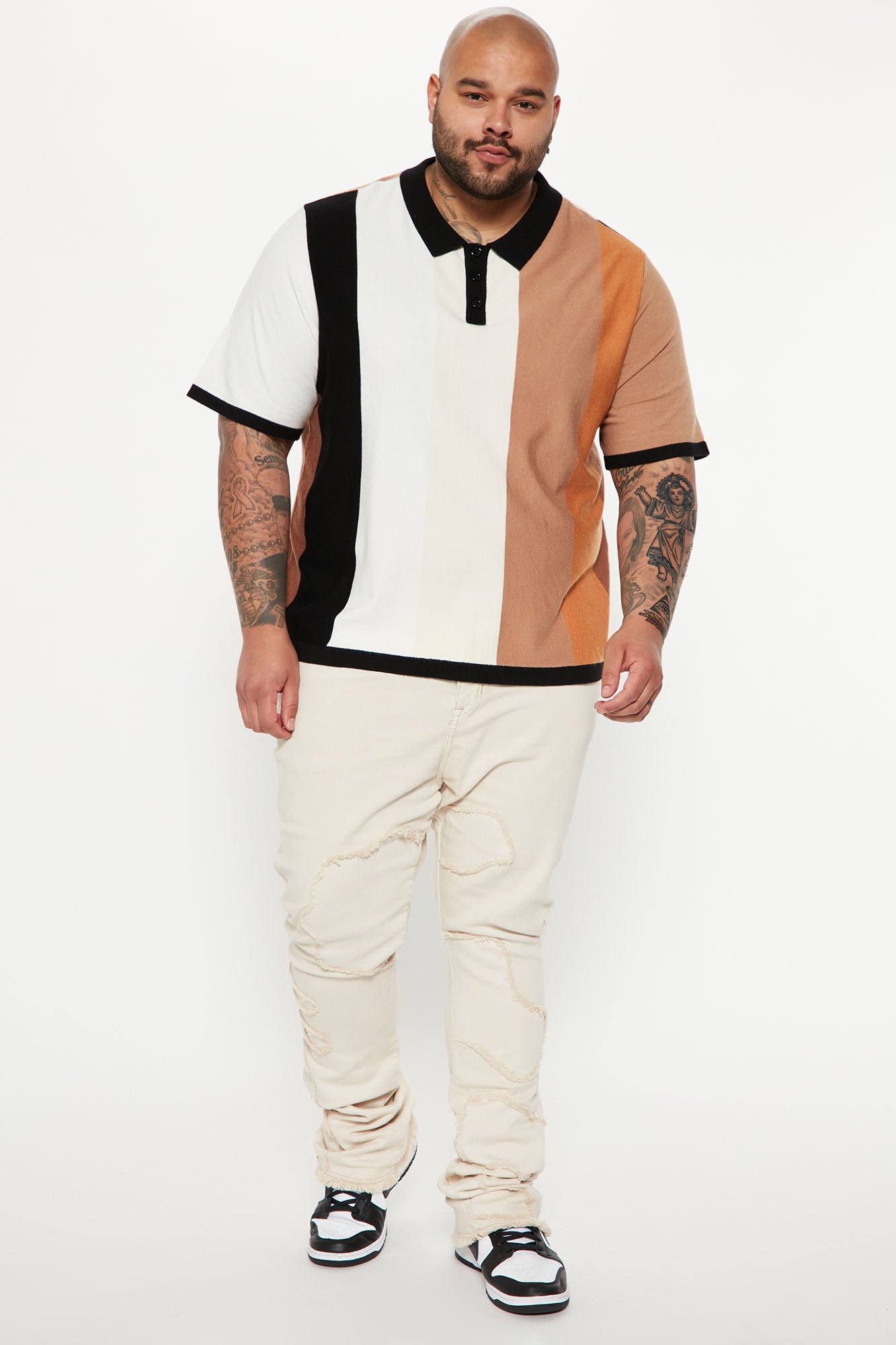 Levels Striped Short Sleeve Knit Polo - Brown/combo