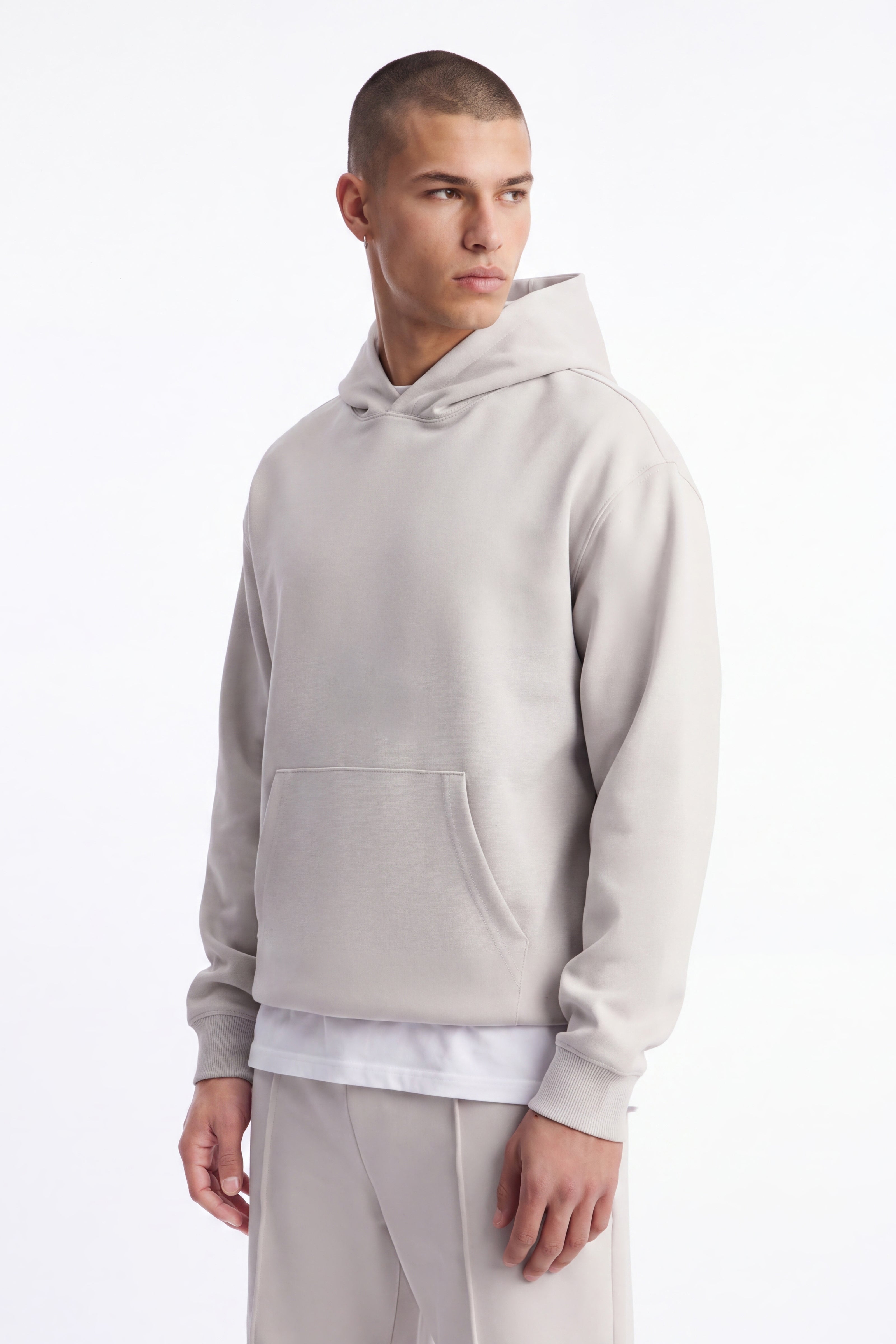 Structured Fleece Hoodie - Light Grey
