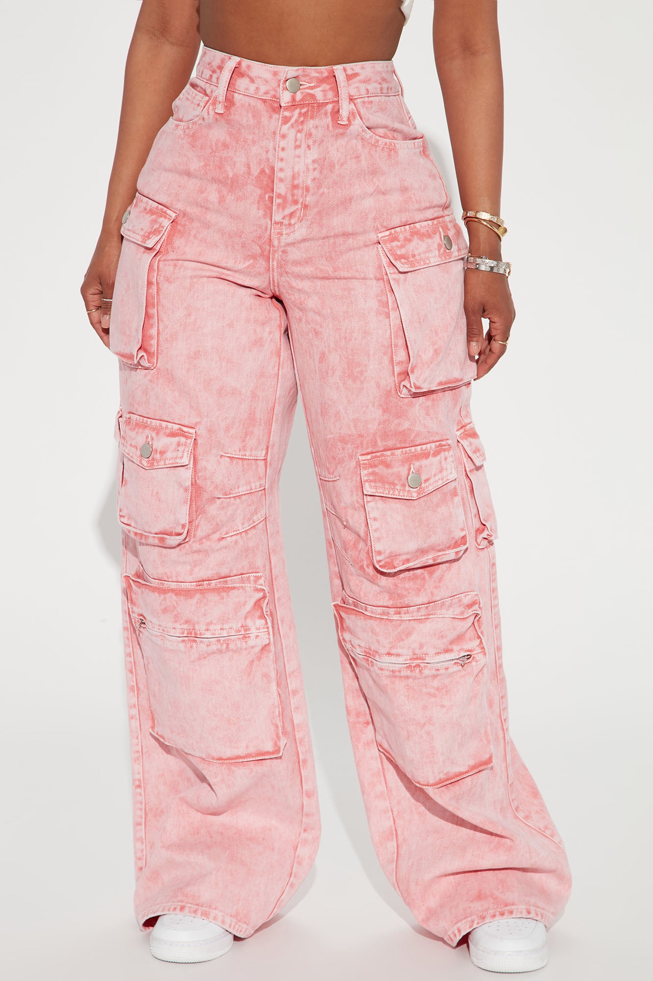 Lily High Rise Cargo Jeans - Pink