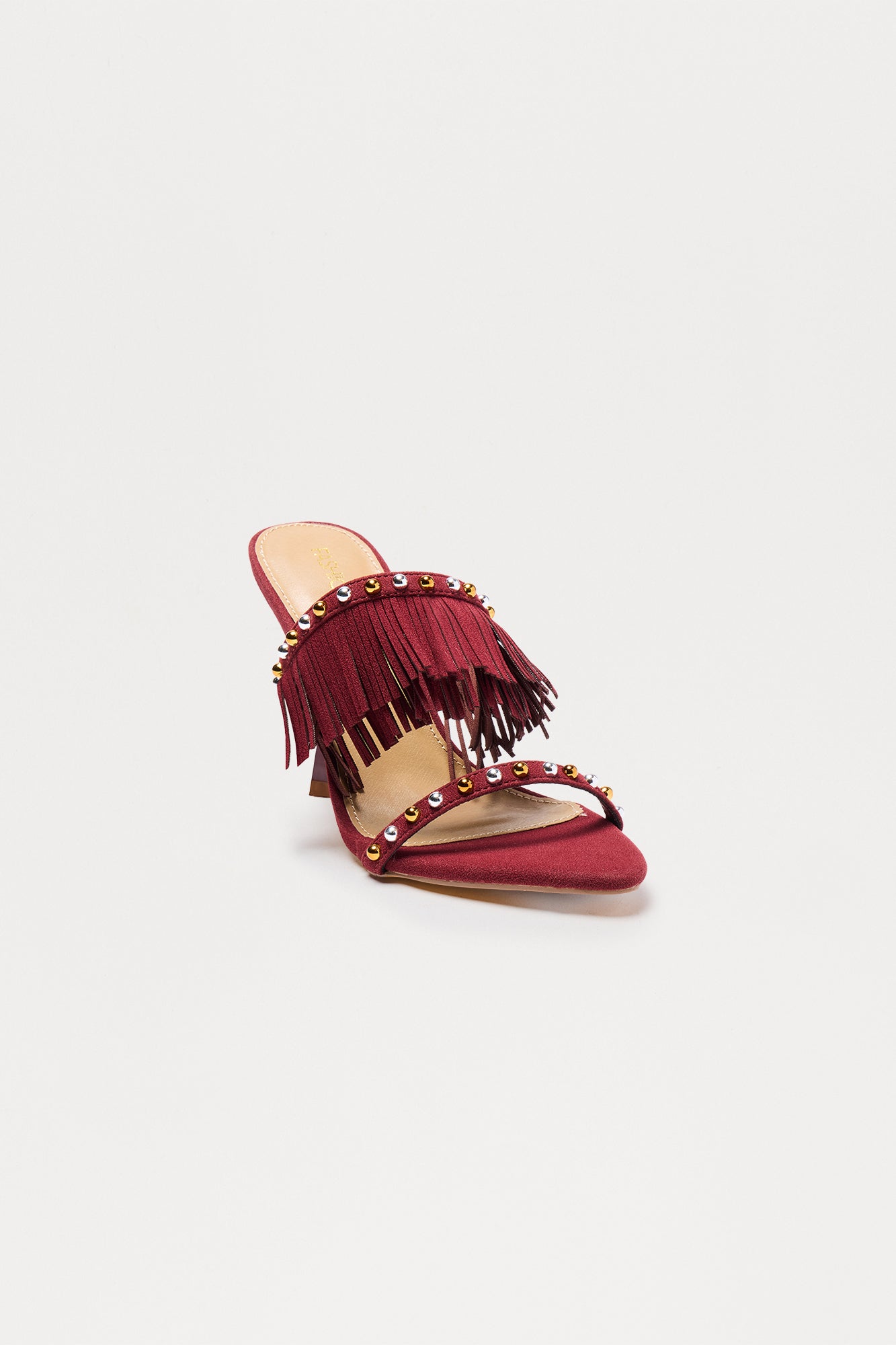 Bradley Studded Fringe Heels - Burgundy
