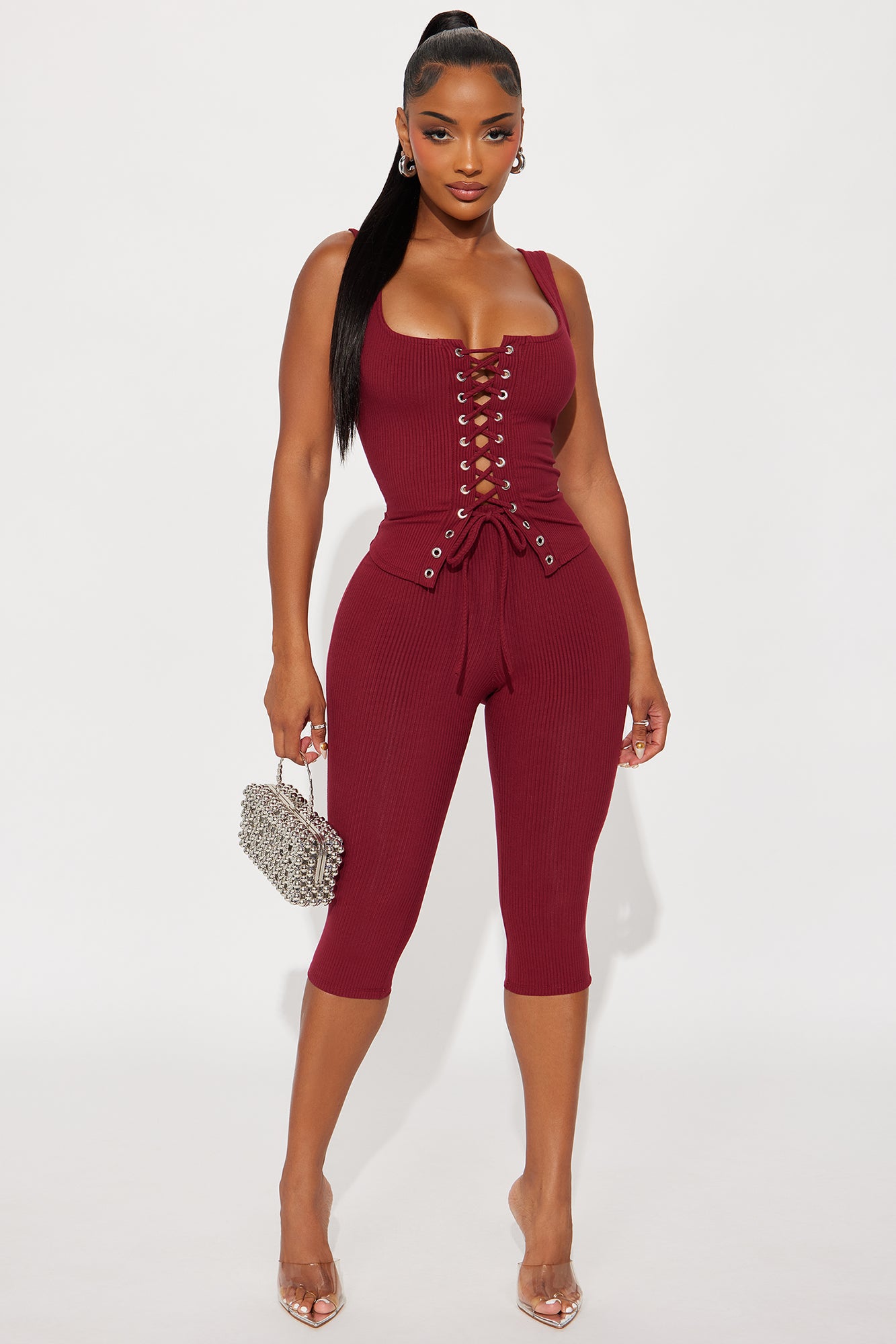 Carina Snatched Pant Set - Burgundy