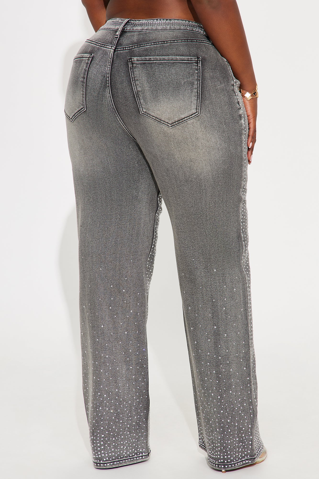 Chasing A Dream Embellished Stretch Straight Leg Jeans - Grey