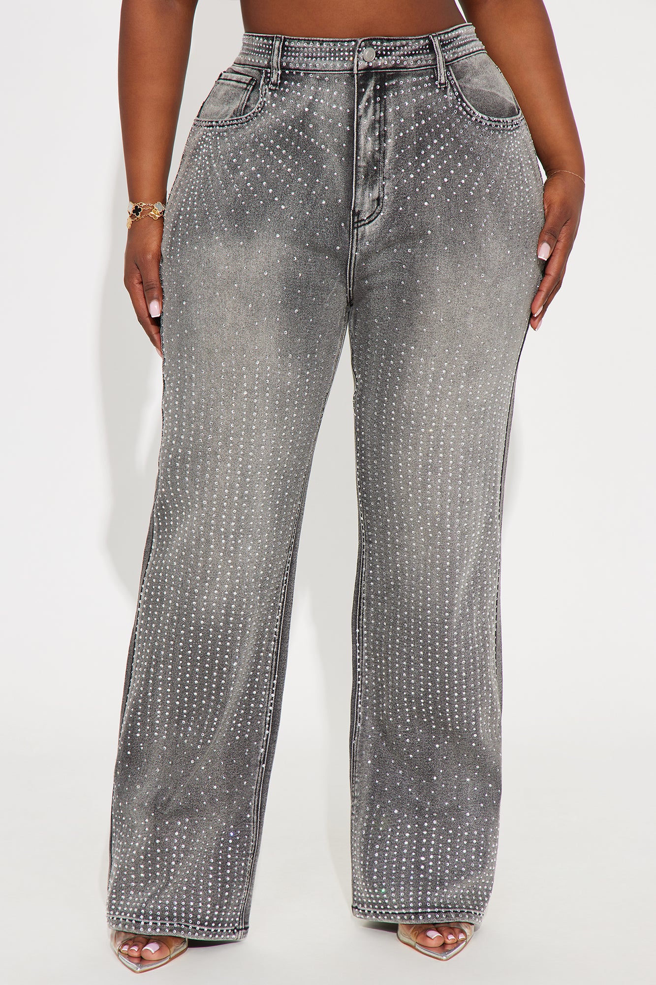 Chasing A Dream Embellished Stretch Straight Leg Jeans - Grey