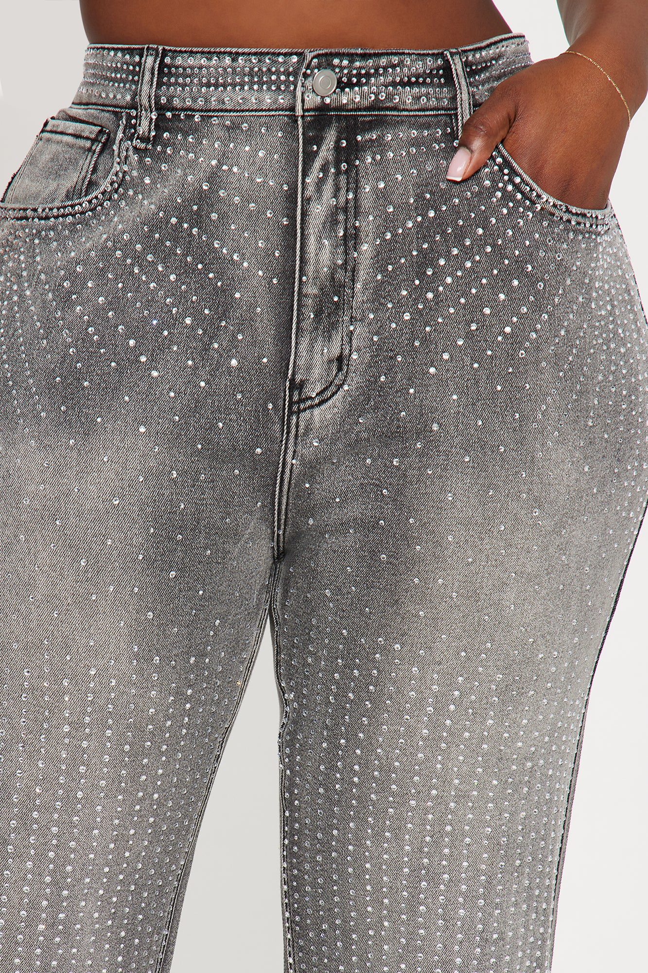 Chasing A Dream Embellished Stretch Straight Leg Jeans - Grey