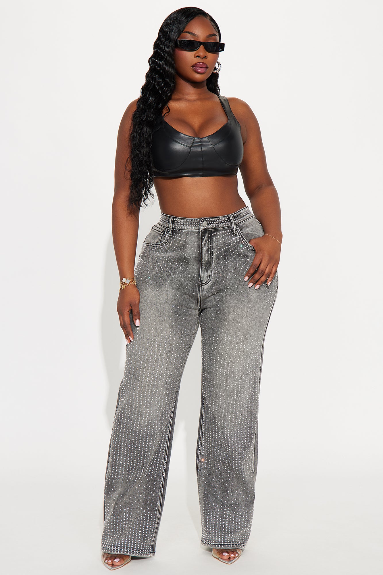 Chasing A Dream Embellished Stretch Straight Leg Jeans - Grey