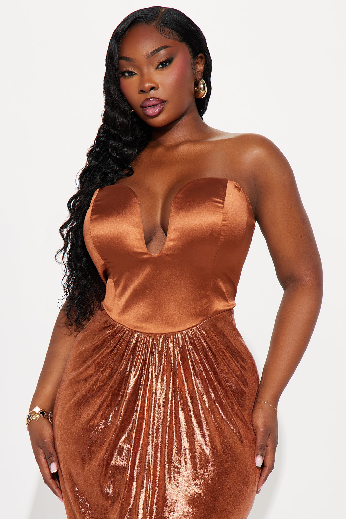 Melody Metallic Gown - Cognac