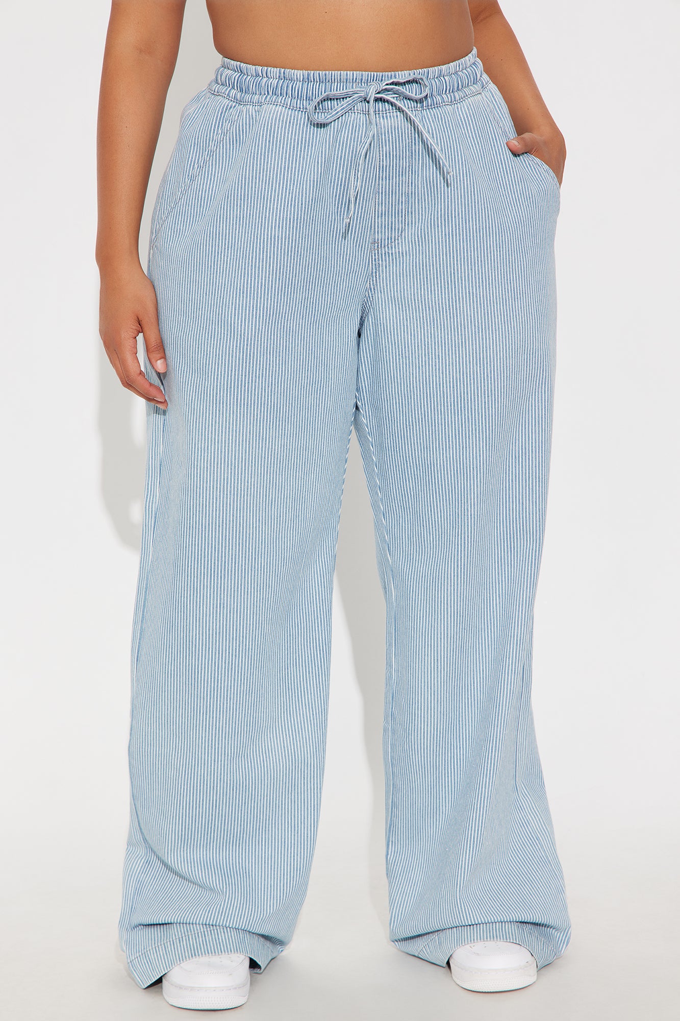 Tall Seawalk Striped Pull On Wide Leg Jeans - Light Blue