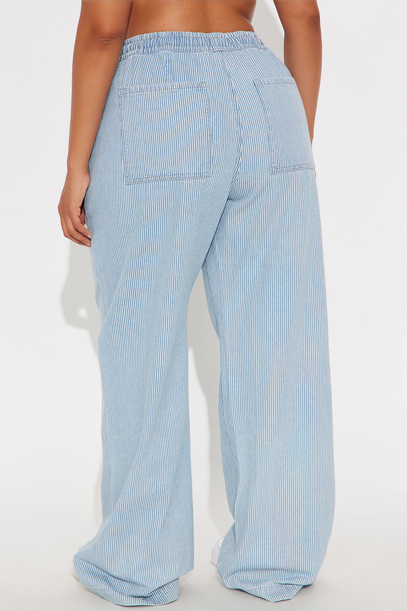 Tall Seawalk Striped Pull On Wide Leg Jeans - Light Blue