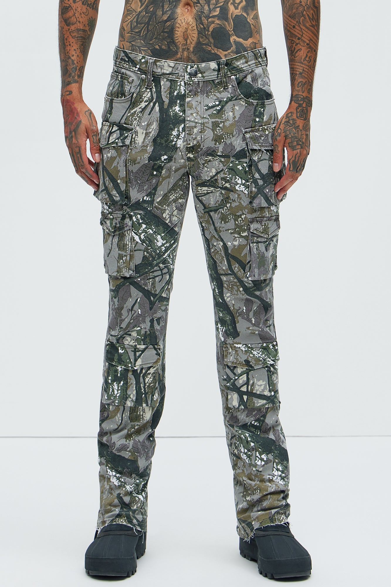 On Repeat Skinny Flare Cargo Pants - Green/combo