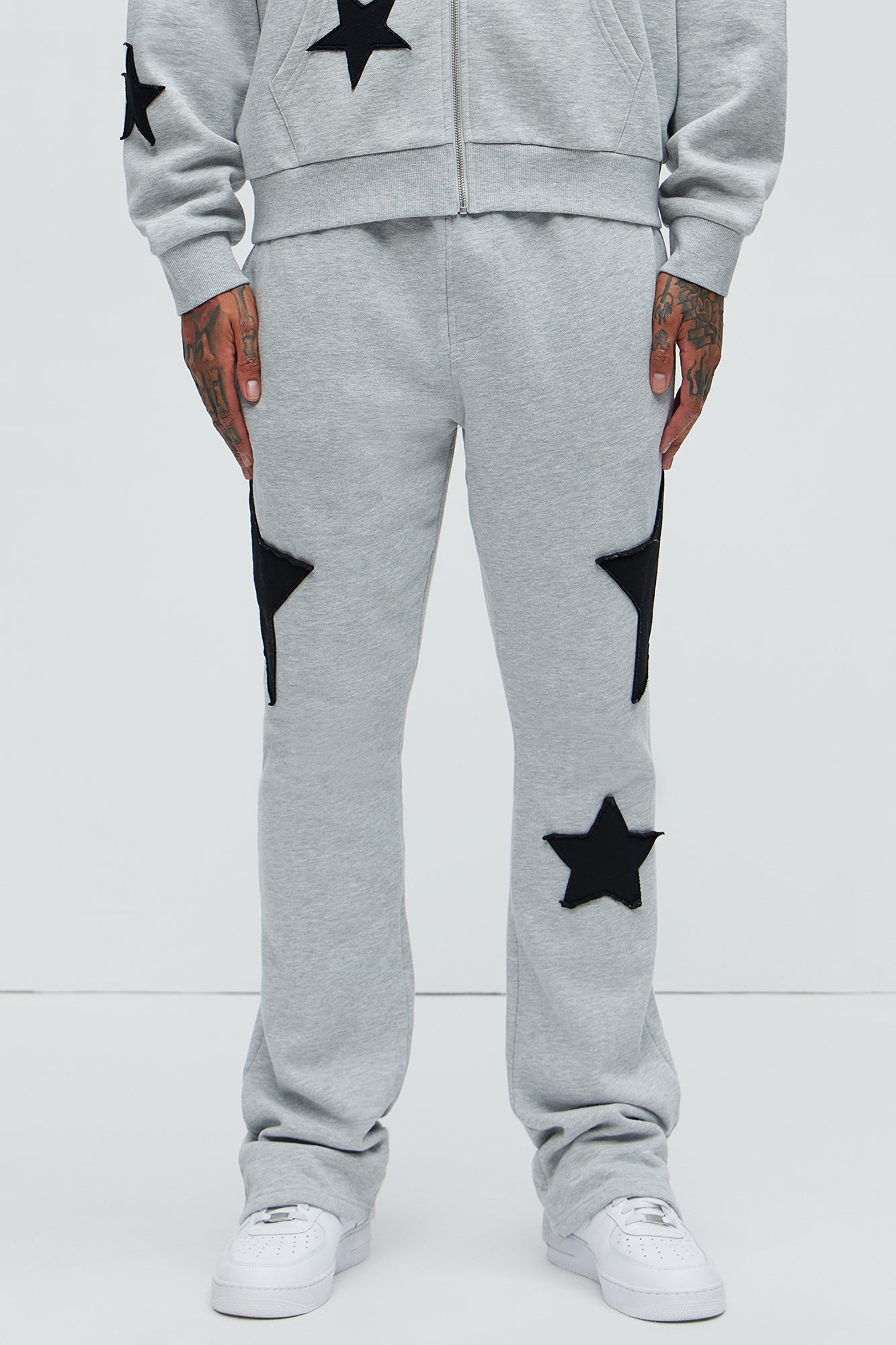 Tayson Stars Skinny Flared Sweatpants - Heather Grey