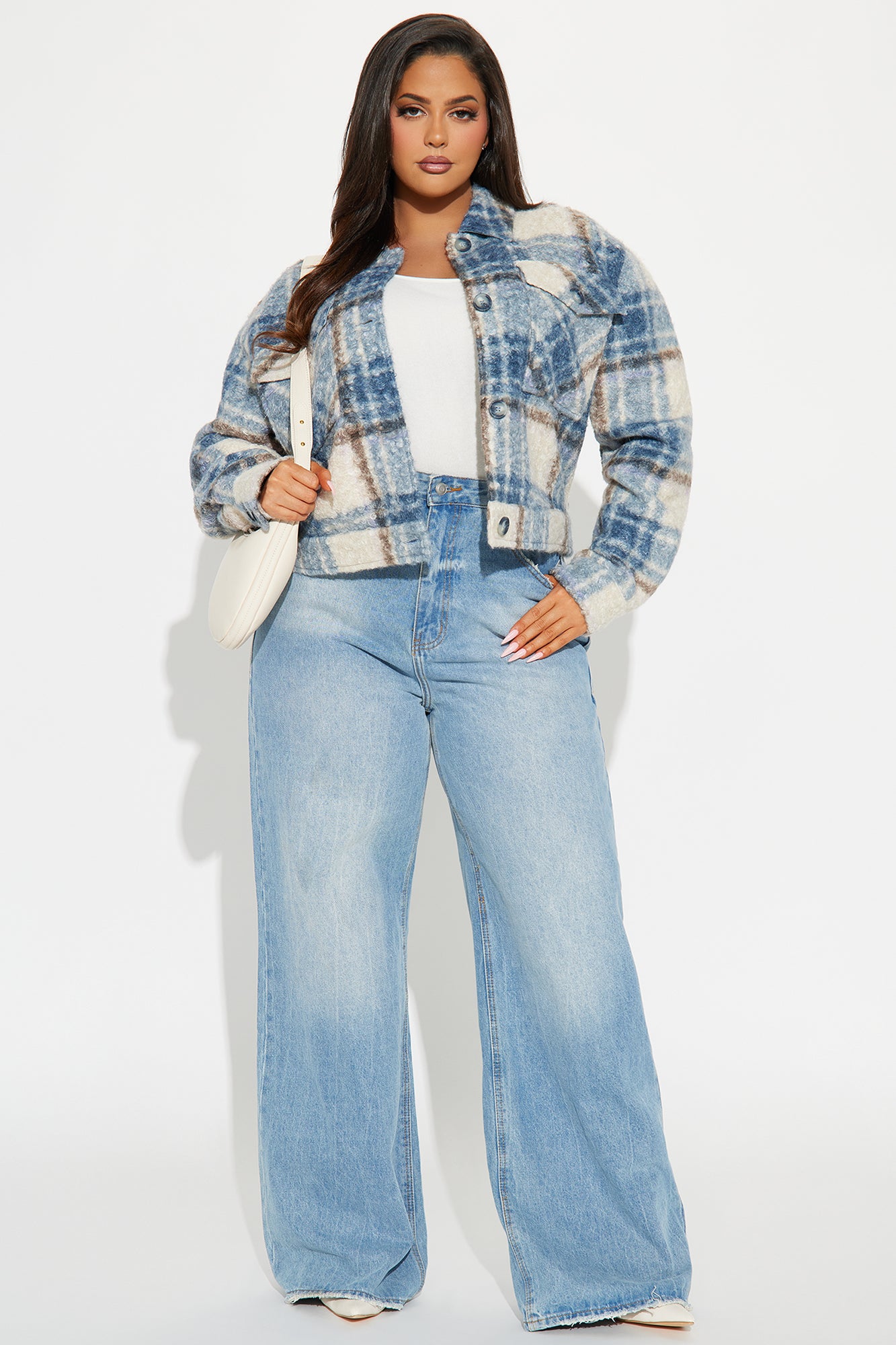 Ava Plaid Sherpa Shacket - Blue/combo