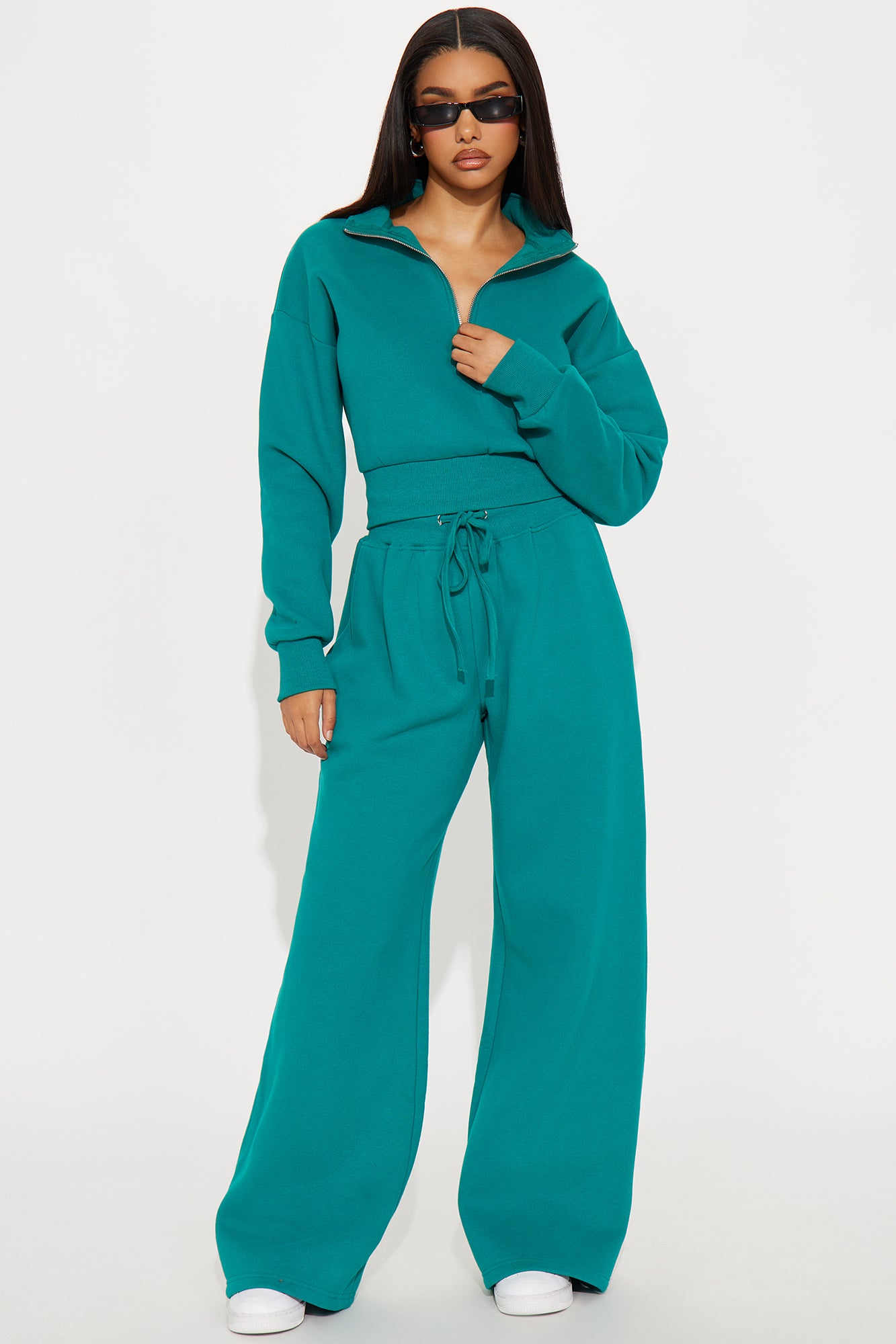 Chill In Style Quarter Zip Pant Set - Teal