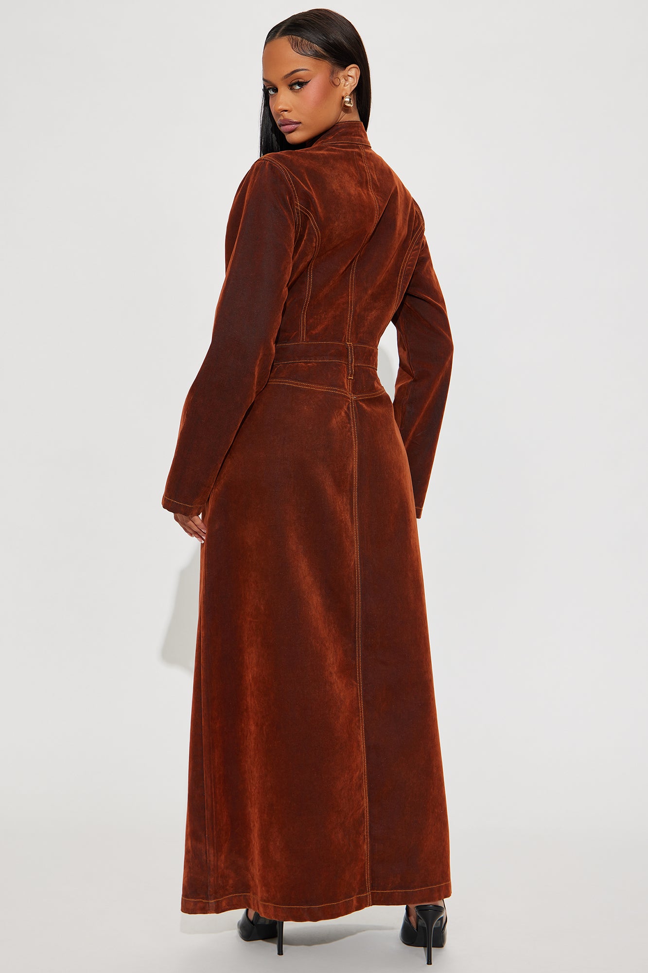 Take A Chance Flocked Denim Trench - Brown