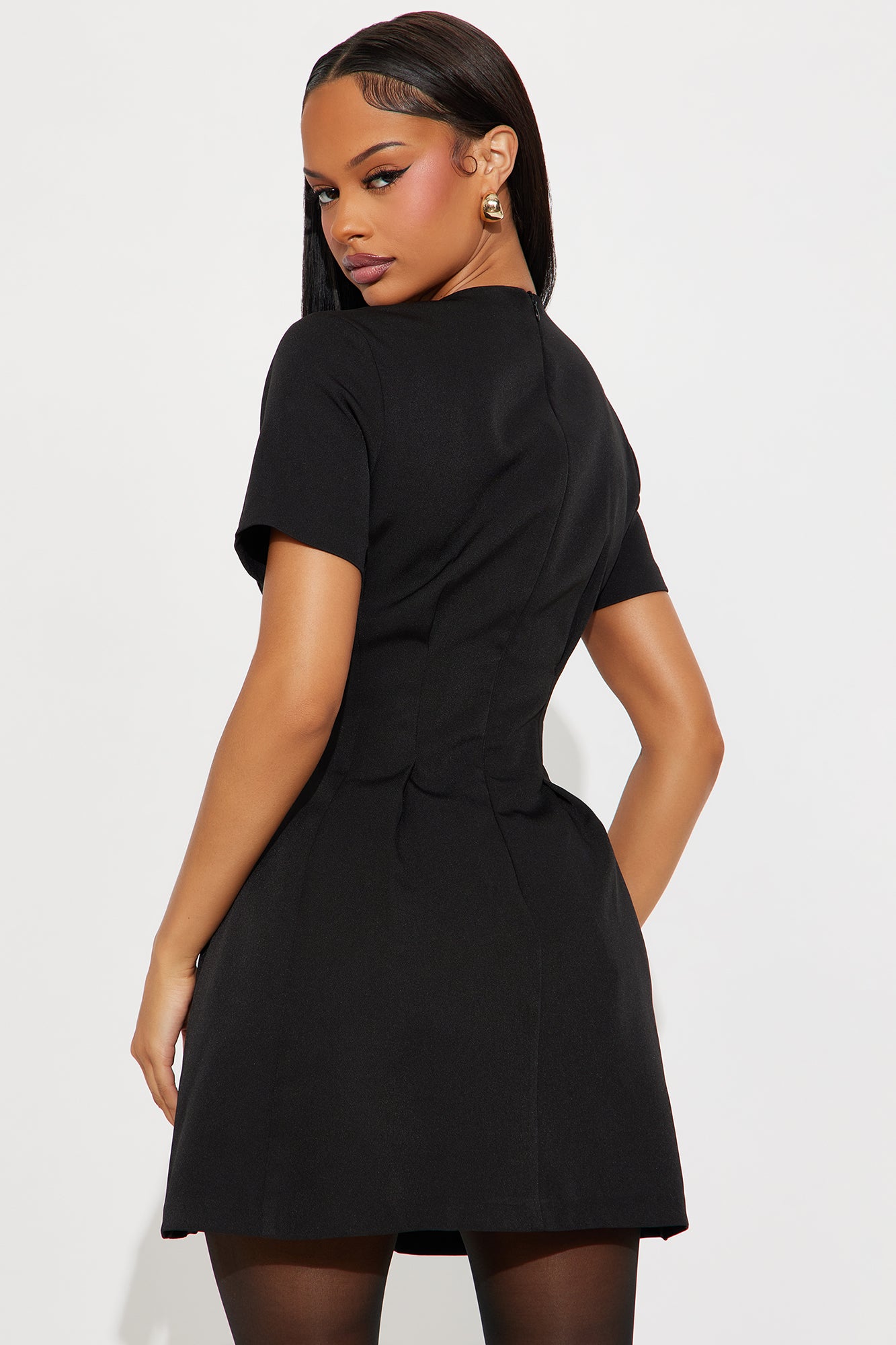 Heidi Short Sleeve Pleated Mini Dress - Black