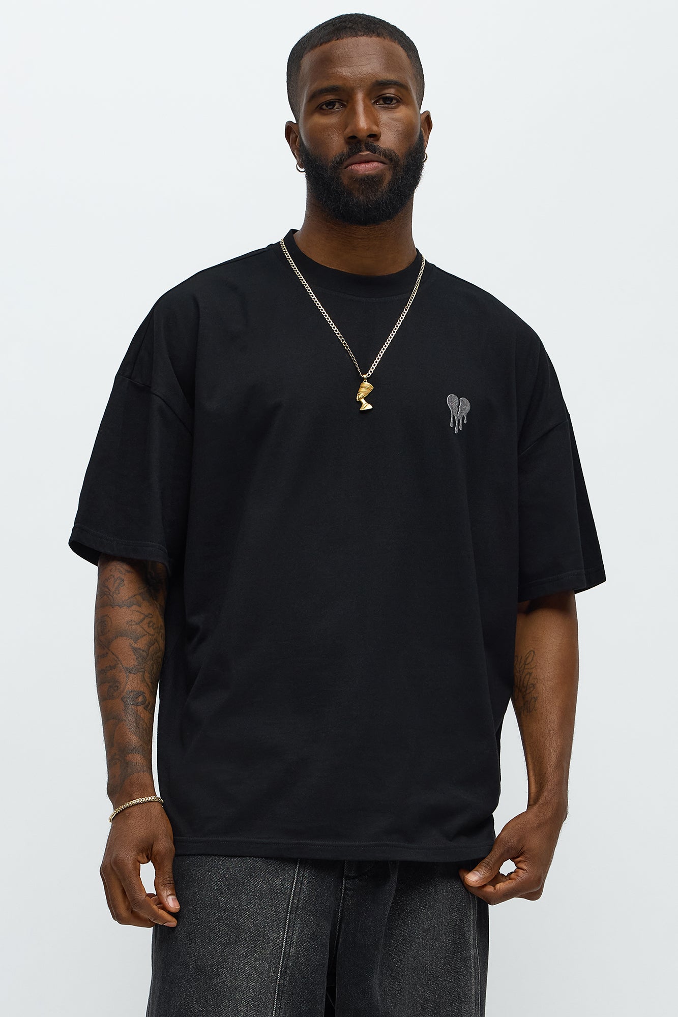 Oversized Mini Embroidery Heavy Weight Boxy Tee - Black