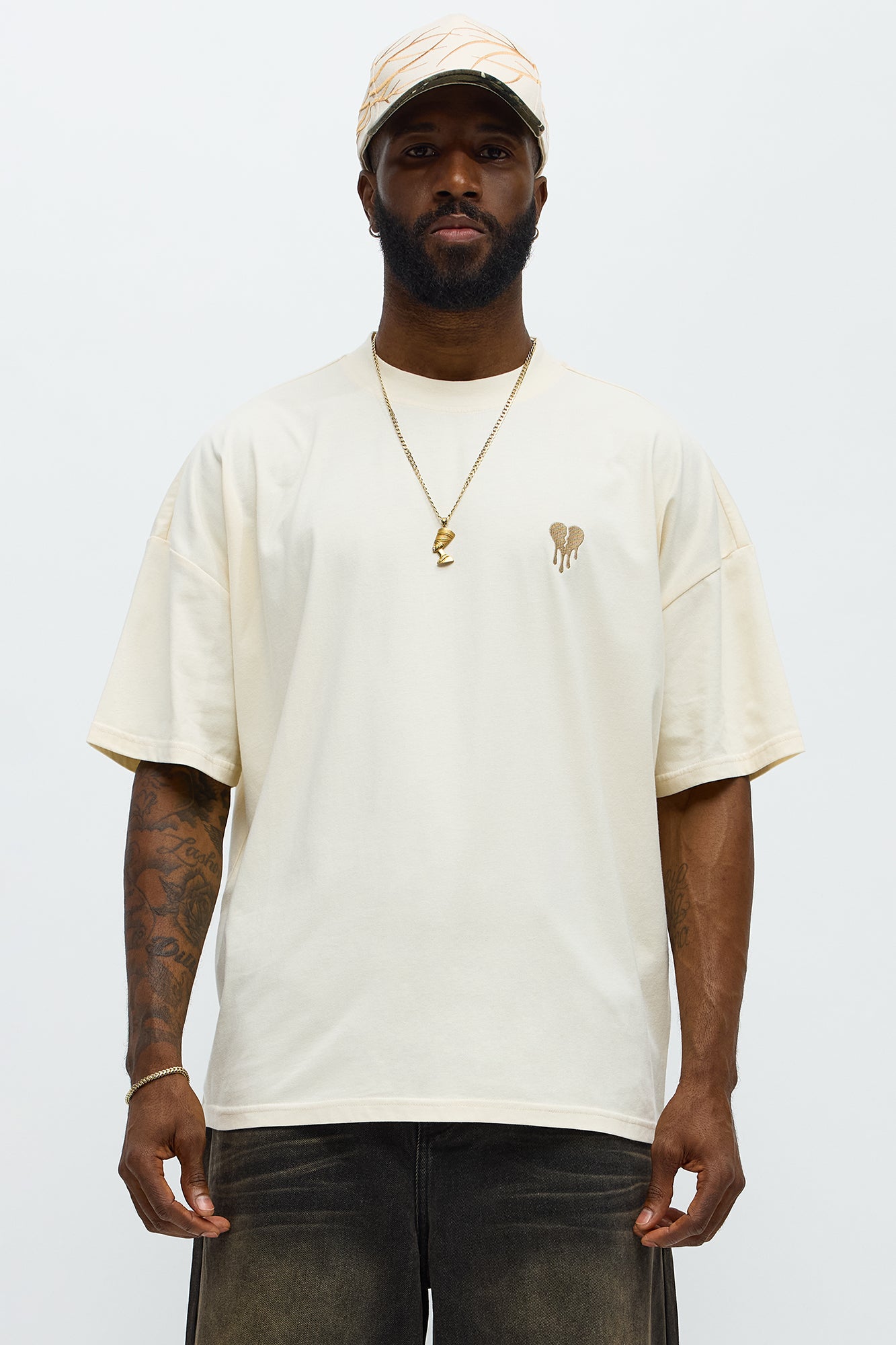 Oversized Mini Embroidery Heavy Weight Boxy tee - Cream