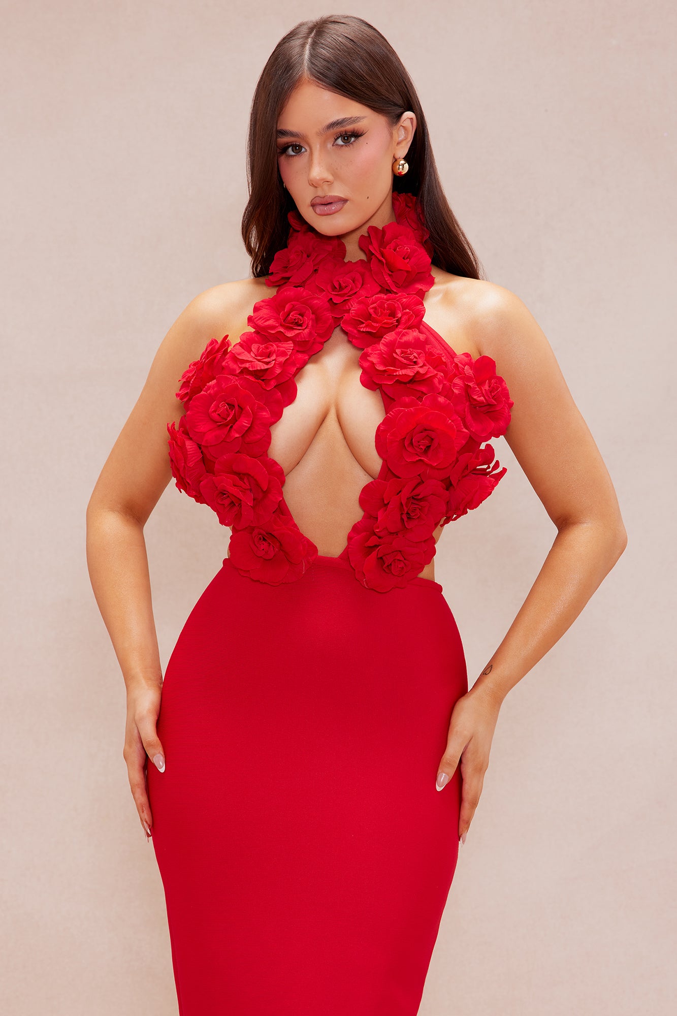 Rose Bandage Maxi Dress - Red