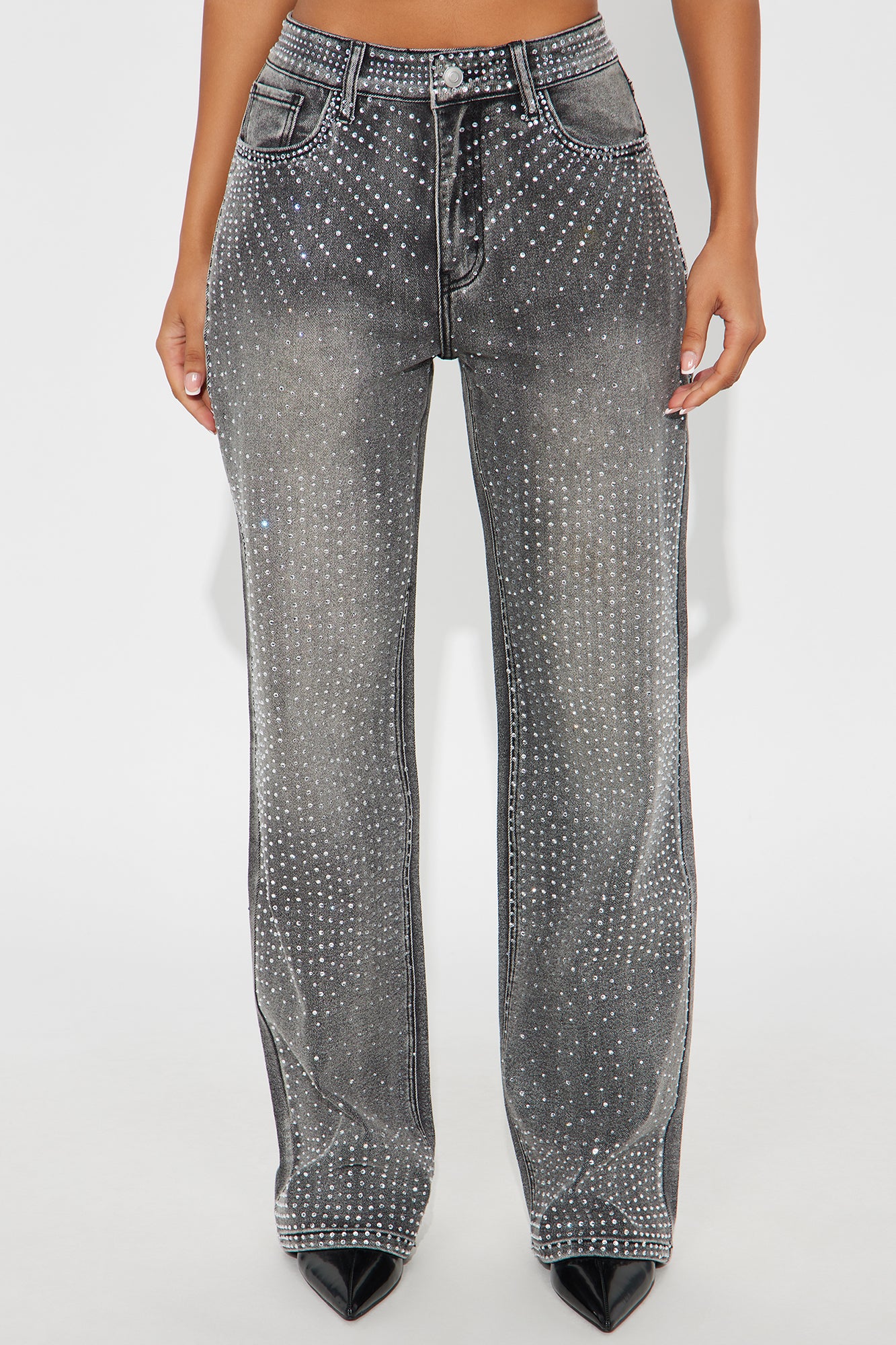 Chasing A Dream Embellished Stretch Straight Leg Jeans - Grey