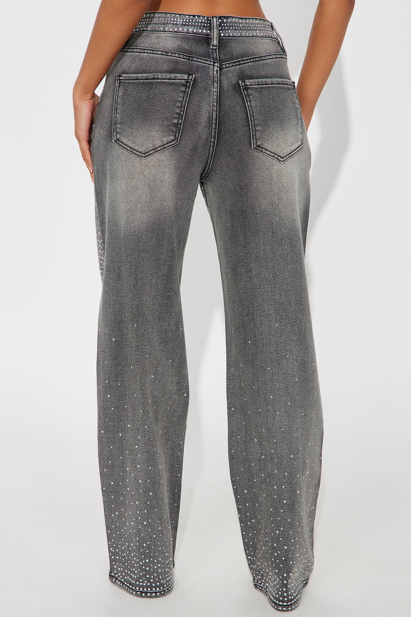 Chasing A Dream Embellished Stretch Straight Leg Jeans - Grey