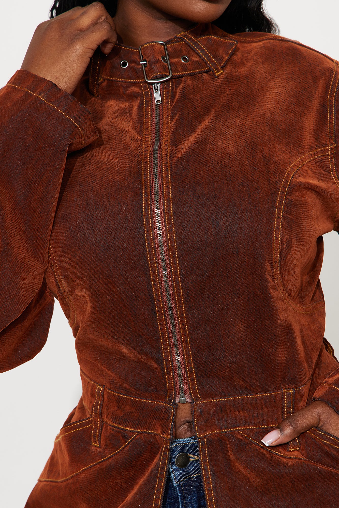 Take A Chance Flocked Denim Trench - Brown