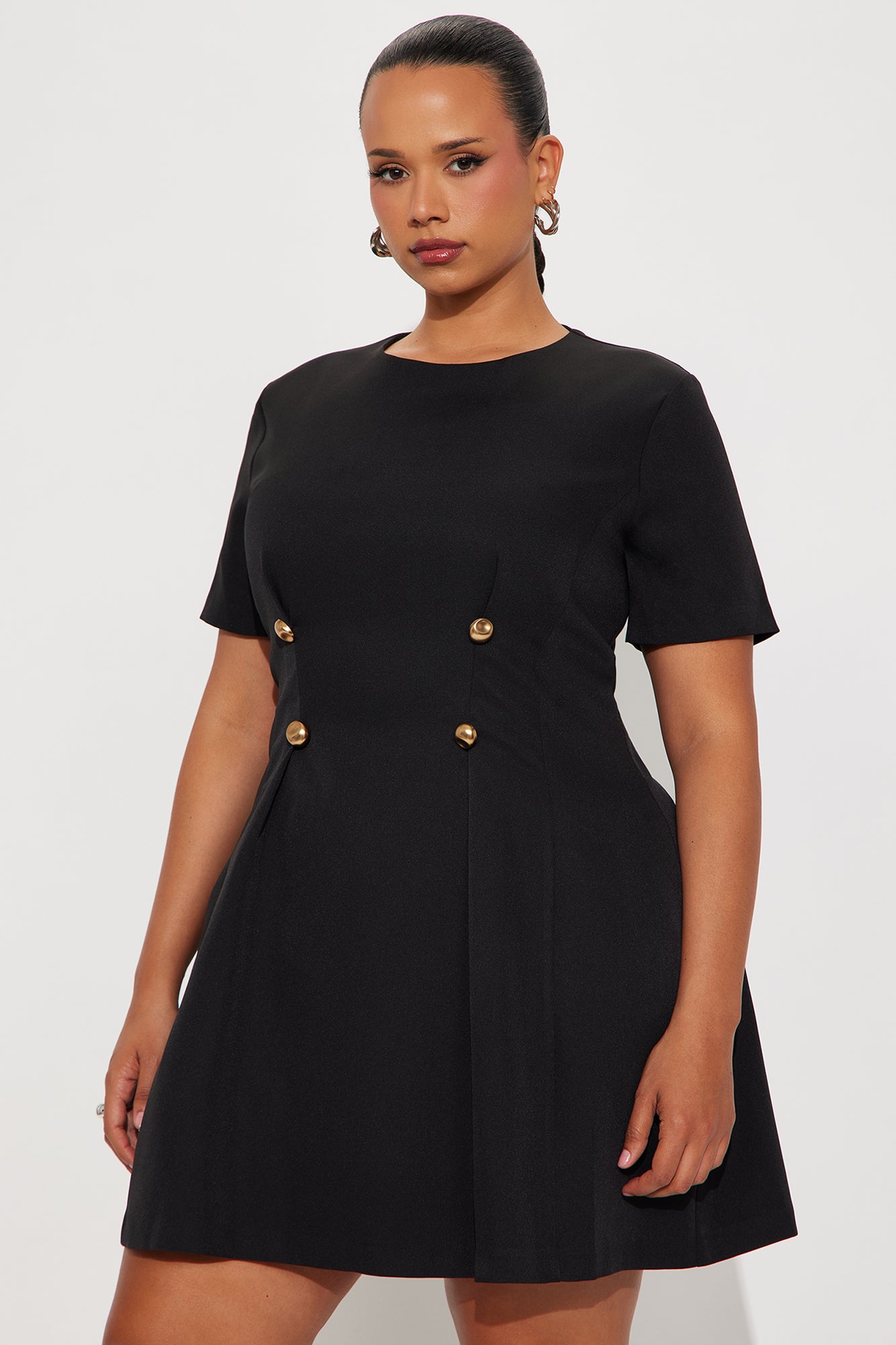 Heidi Short Sleeve Pleated Mini Dress - Black