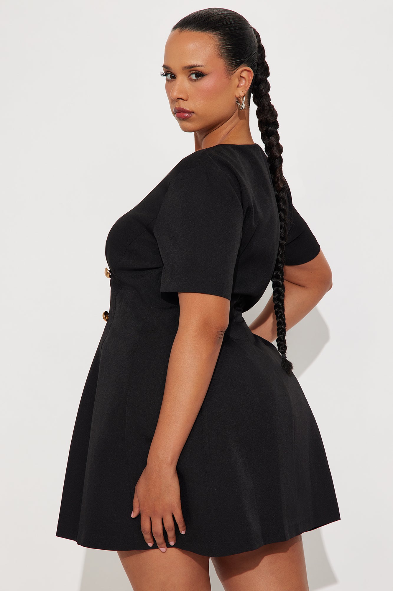 Heidi Short Sleeve Pleated Mini Dress - Black