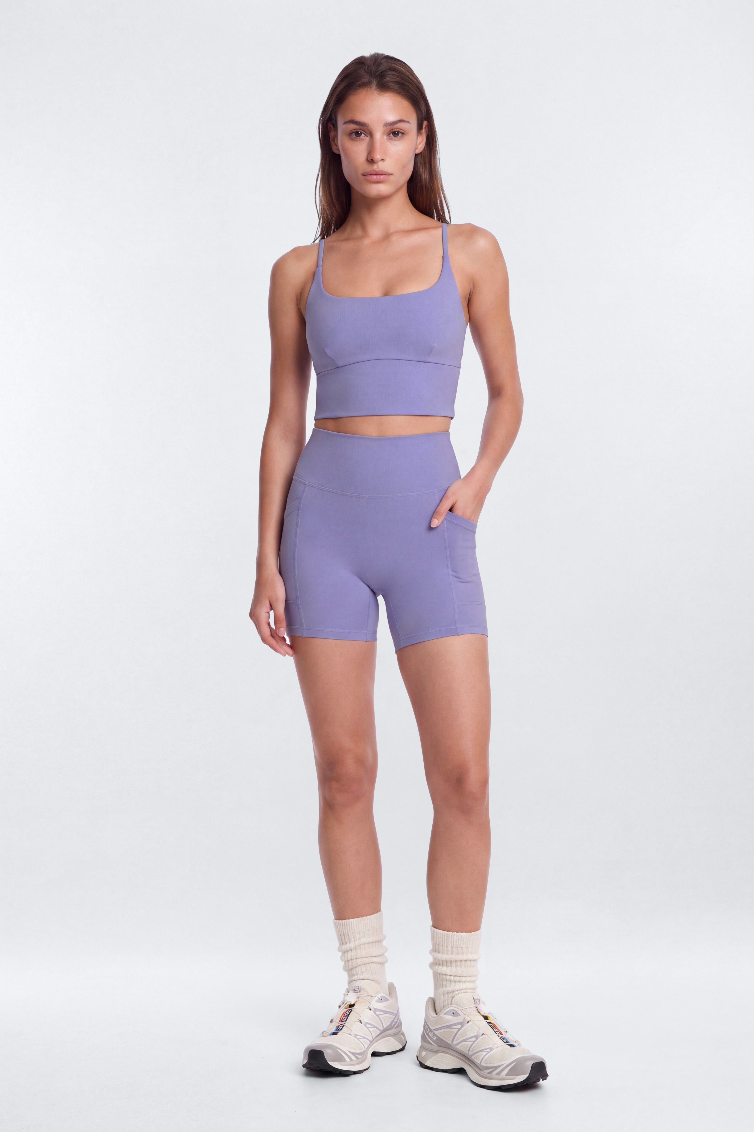 CloudForm™ High Waist 5″ Side Pocket Biker Short - Midnight Orchid