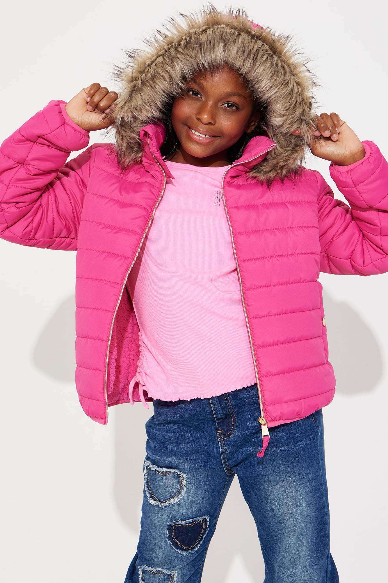 Mini Always Ready For Fun Puffer Coat - Fuchsia