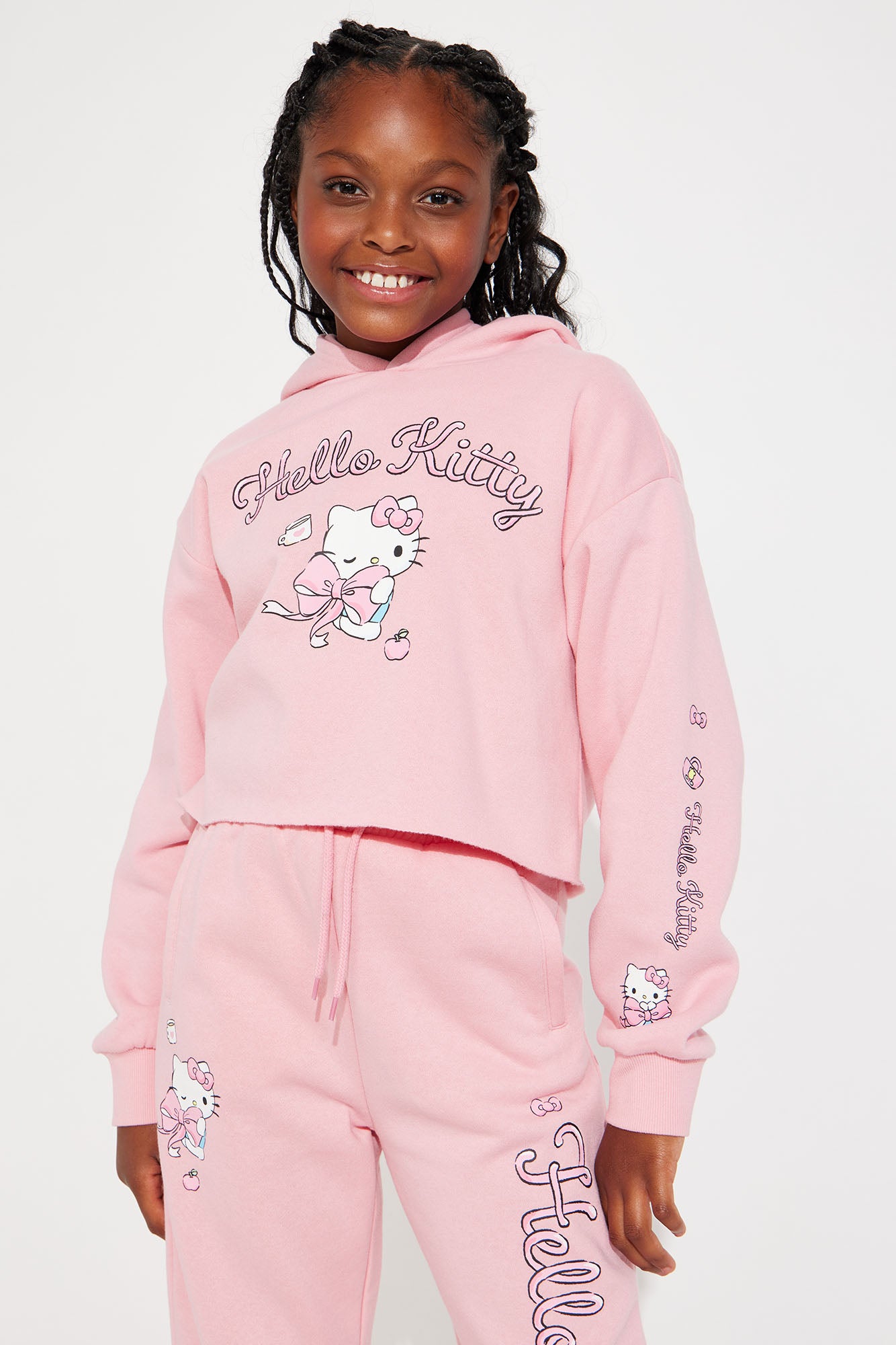 Mini Hello Kitty Crop Fleece Hoodie - Pink