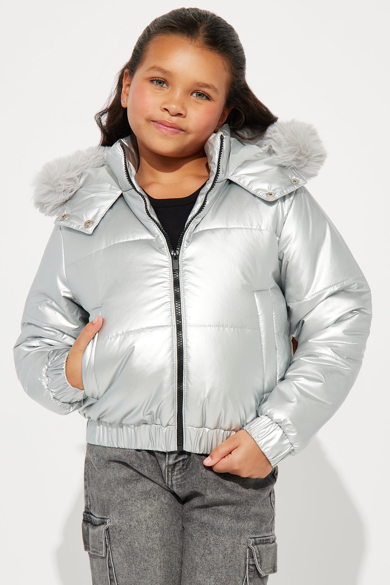 Mini Prepped For The Cold Puffer Jacket - Silver