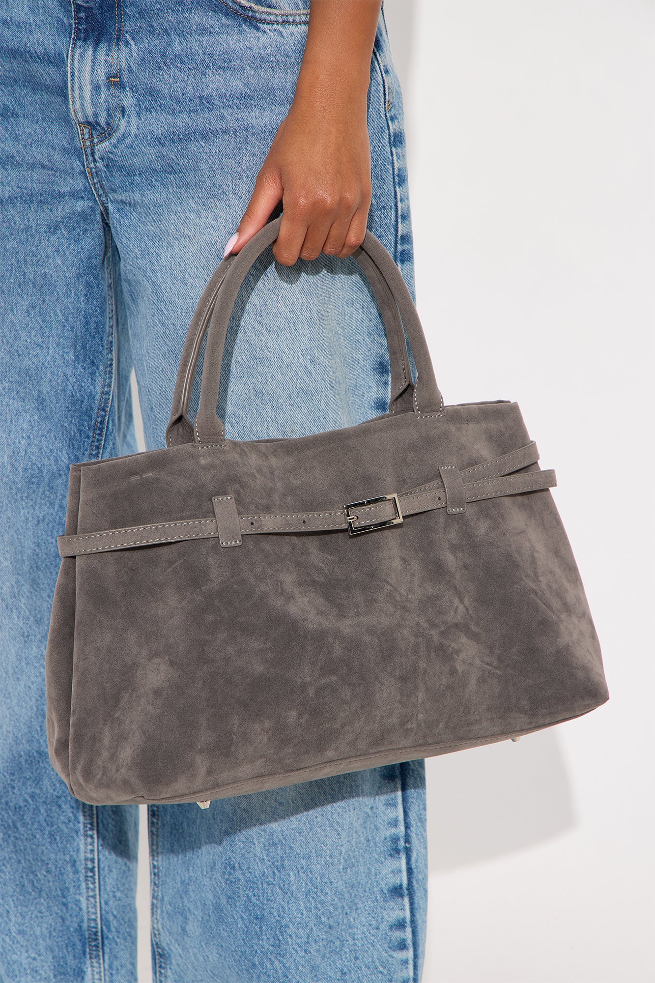 Consider This Faux Suede Shoulder Bag - Grey