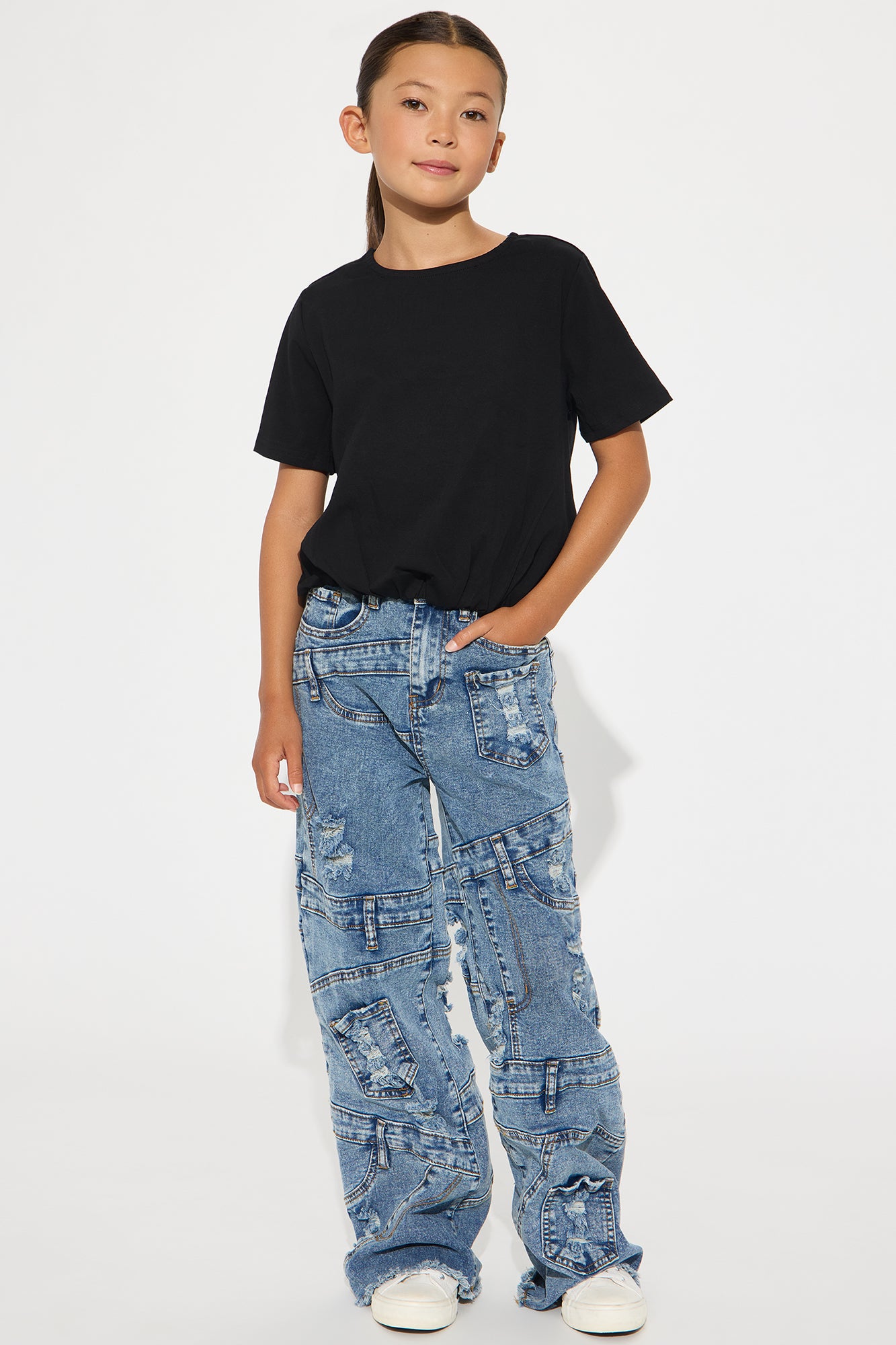 Mini Elyza Reconstructed Ripped Straight Leg Jeans - Medium Wash