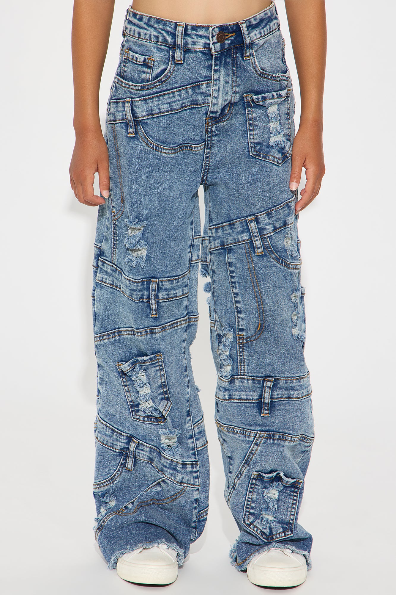 Mini Elyza Reconstructed Ripped Straight Leg Jeans - Medium Wash