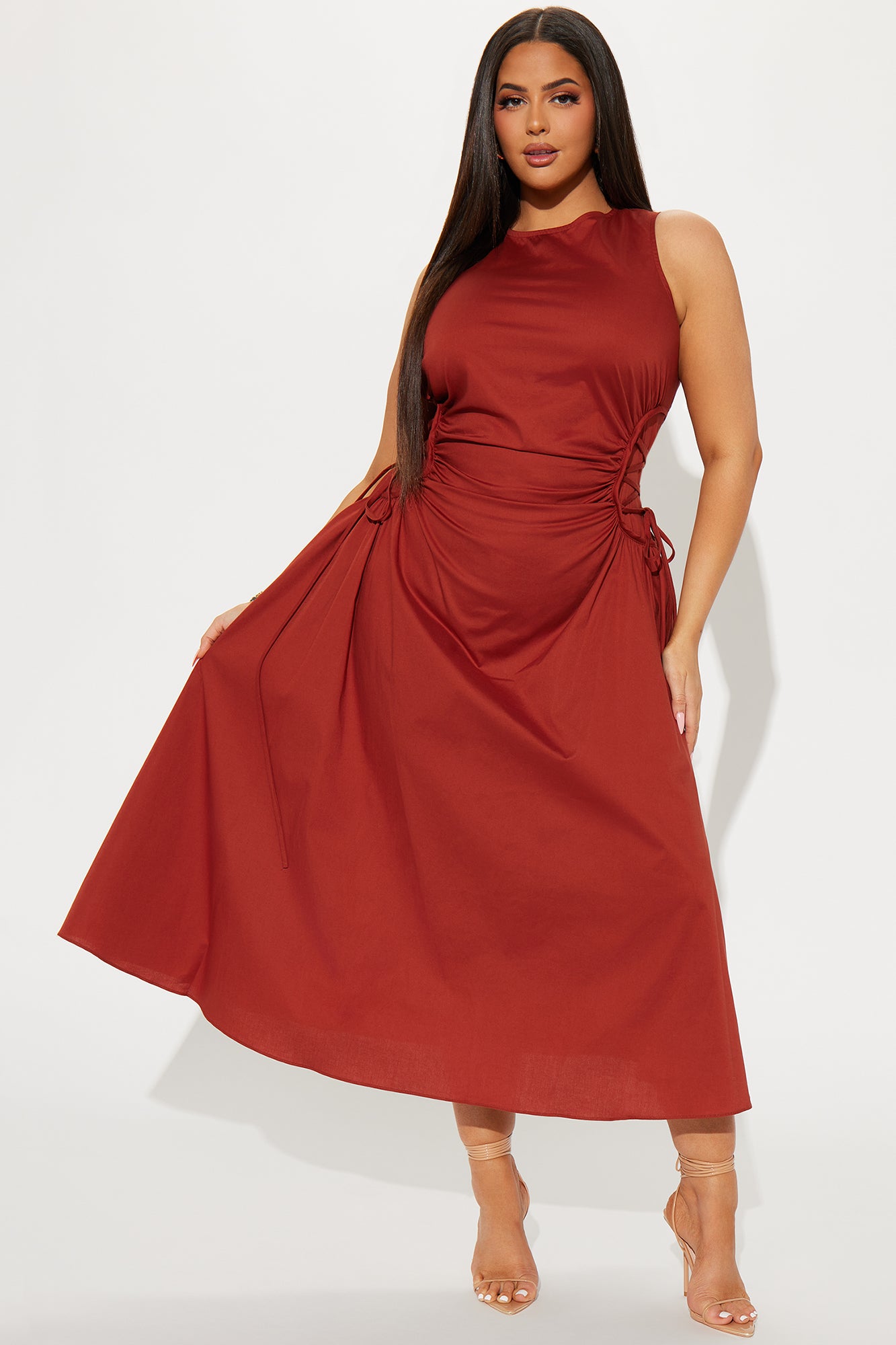 Emmaline Poplin Midi Dress - Rust