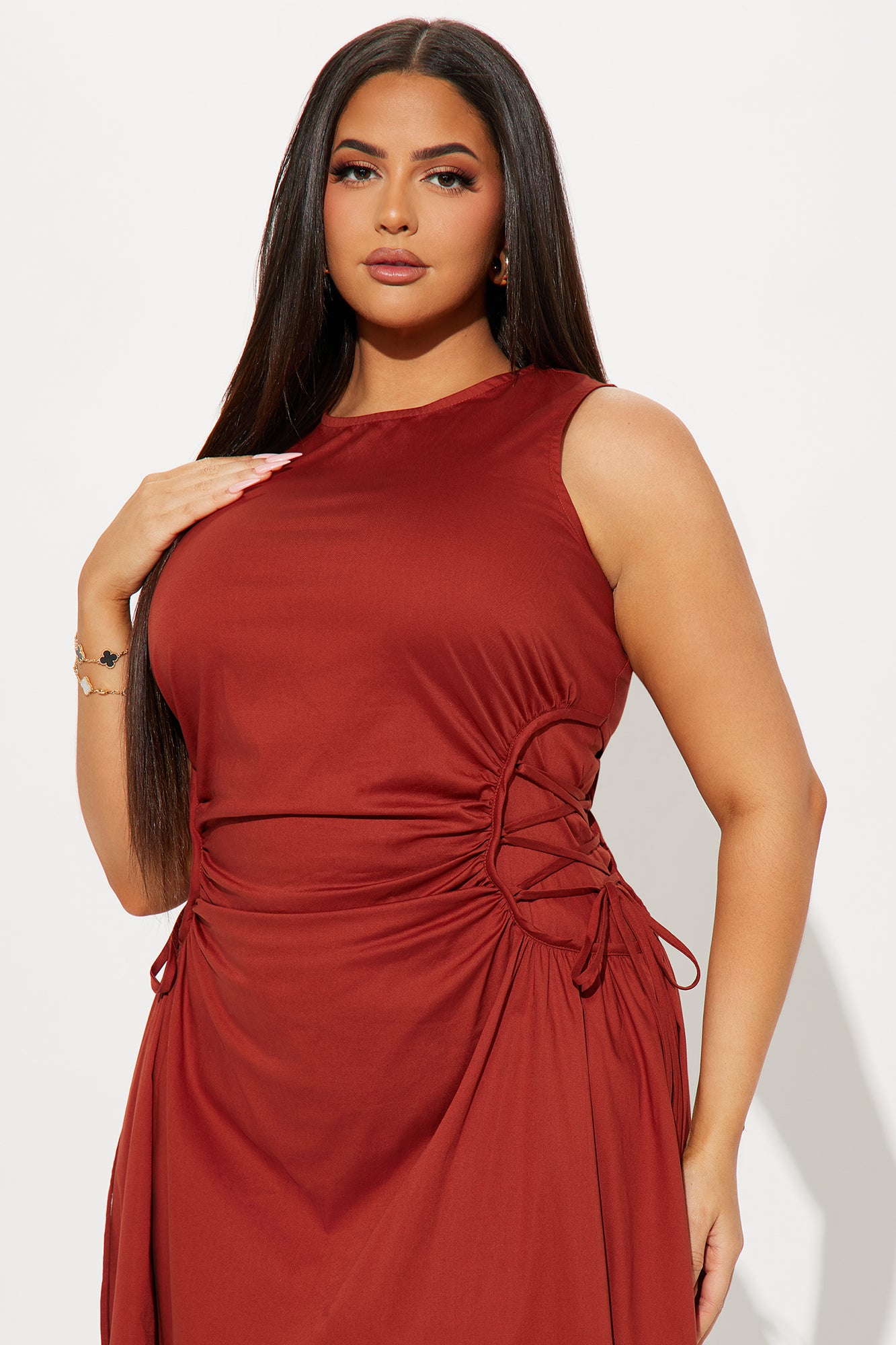 Emmaline Poplin Midi Dress - Rust