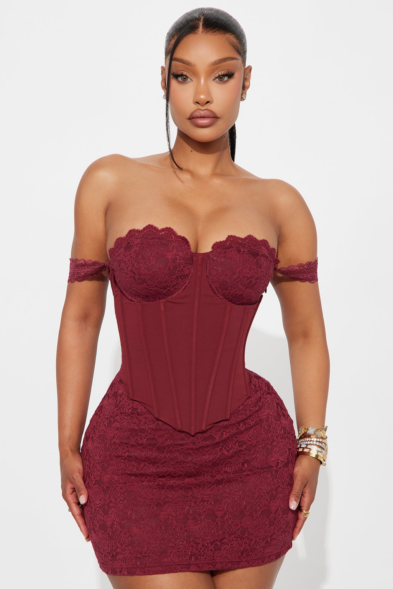 Kiss Goodbye Lace Mini Dress - Burgundy