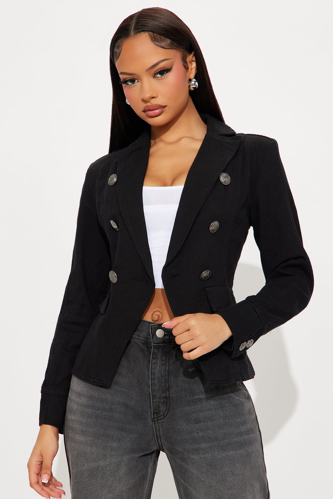 Such Dedication Double Breasted Denim Blazer - Black