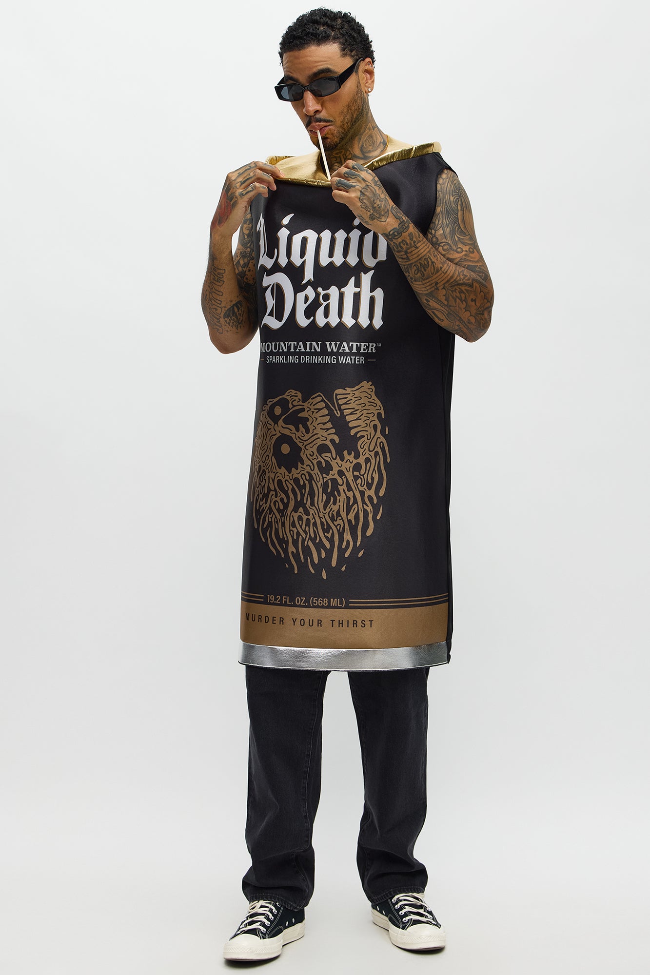 Liquid Death Sparkling Water Can Costume - Black/combo