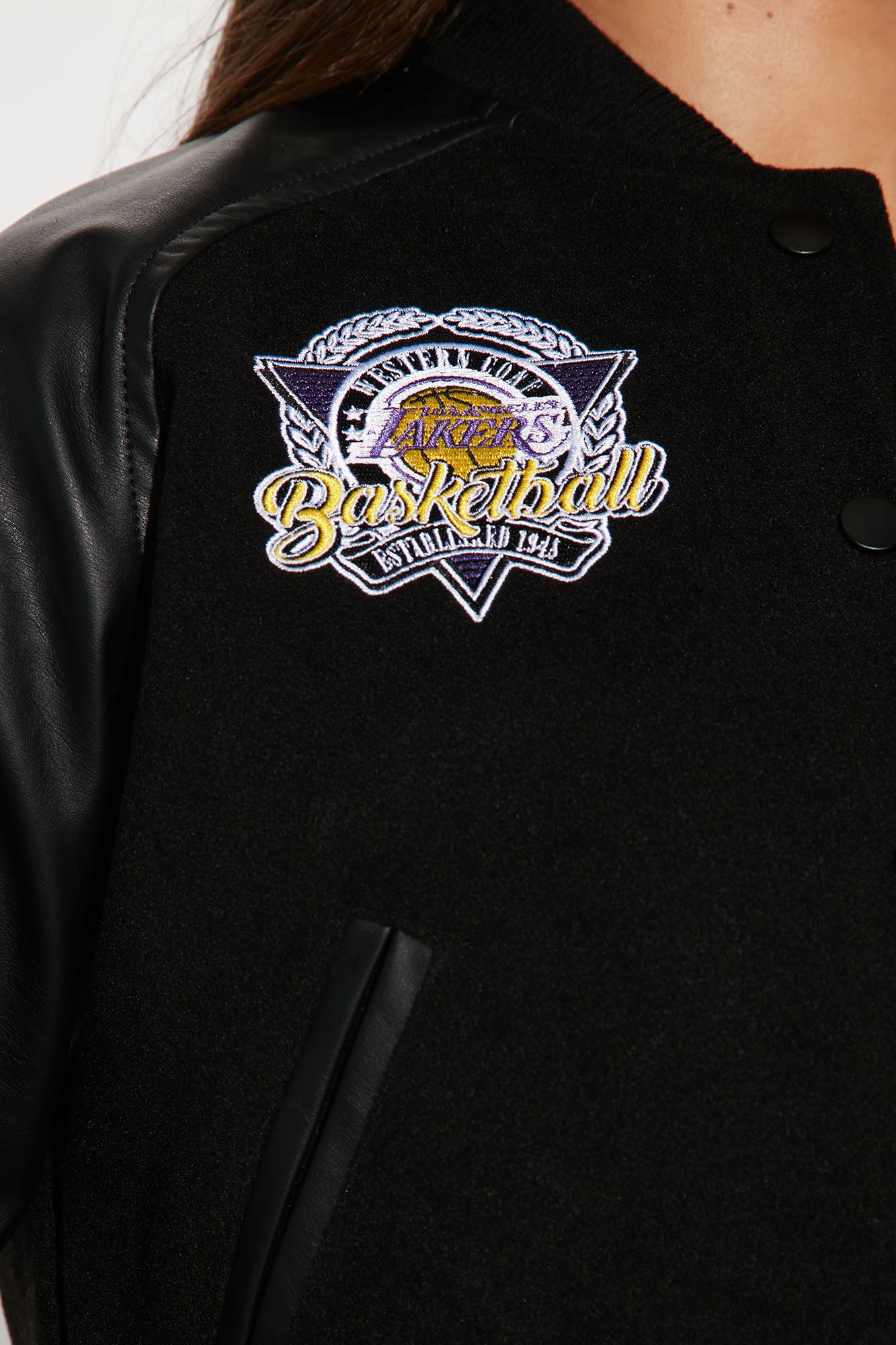 Lakers Cropped Letterman Jacket - Black