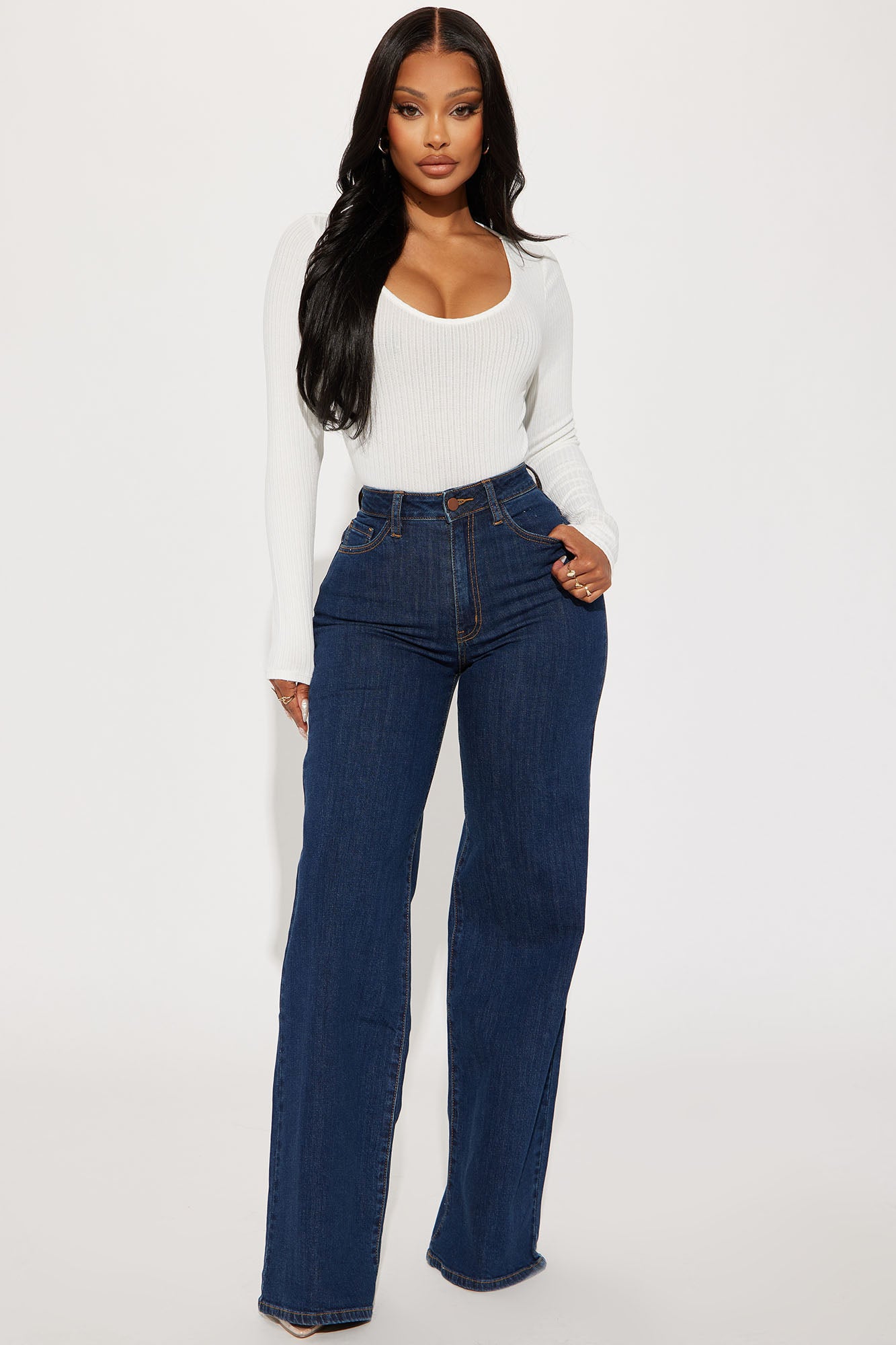 Tall Chasing Thrills Stretch Wide Leg Jeans - Dark Wash