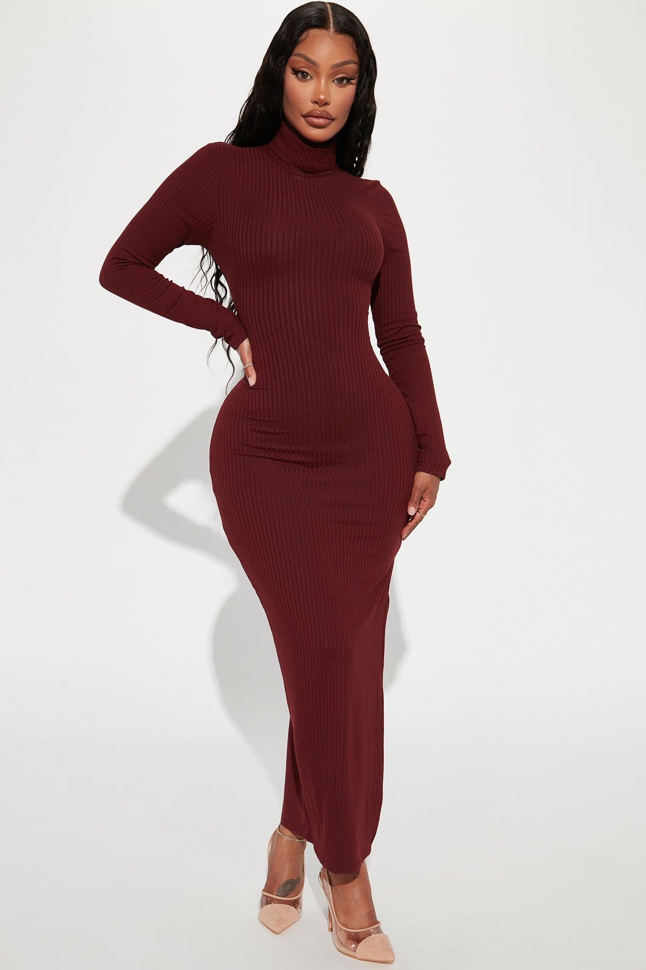 Monique Ribbed Maxi Dress - Wine